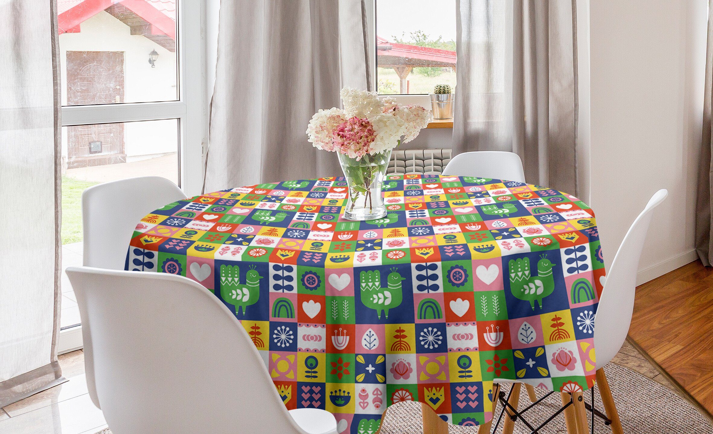Abakuhaus Küche norwegisch Kreis für Tischdecke Blumen Esszimmer und Tischdecke Retro Abdeckung Vögel Dekoration,