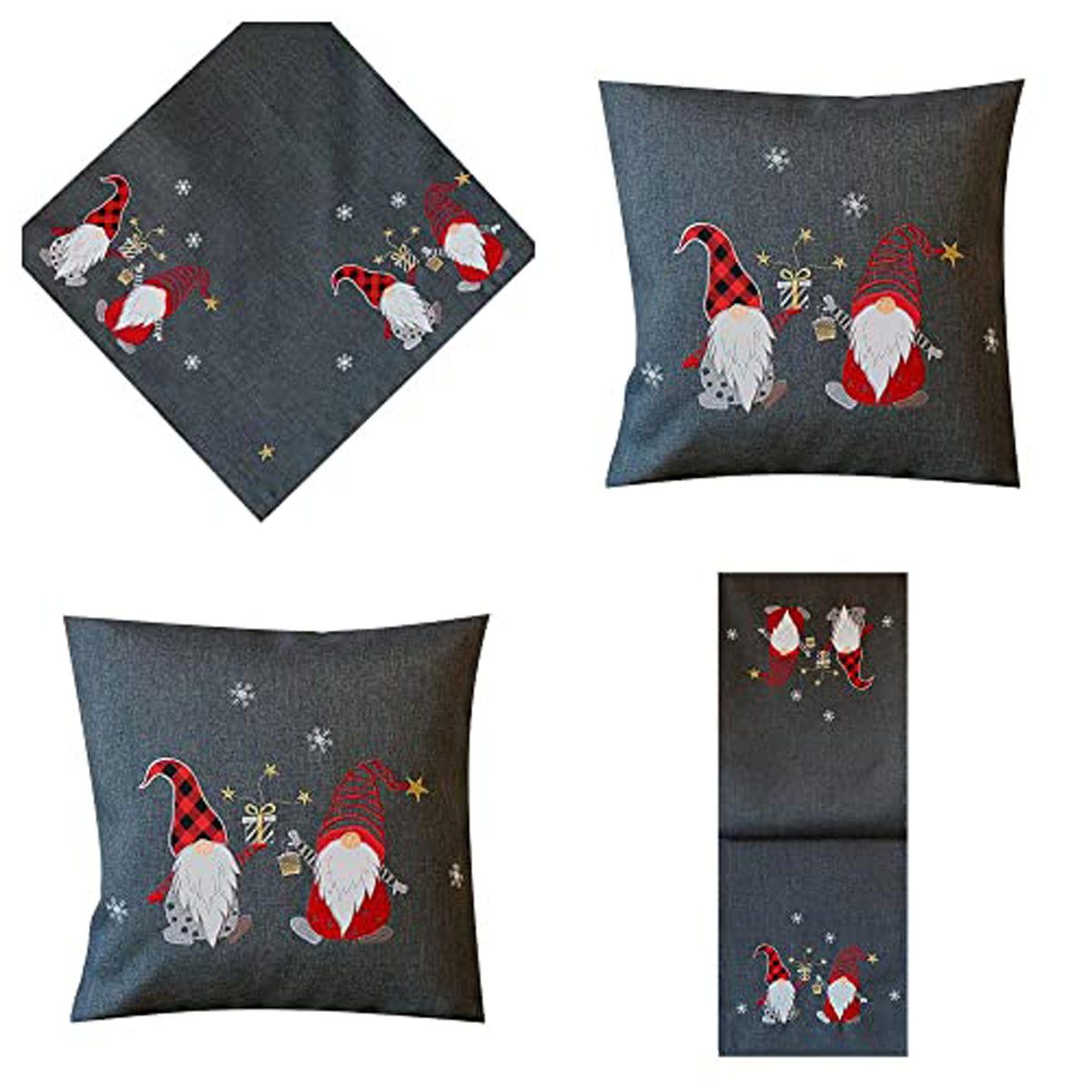 texpot Tischdecke Tischläufer Stickerei Zwei Wichtelmännchen Winter Weihnac günstig online kaufen