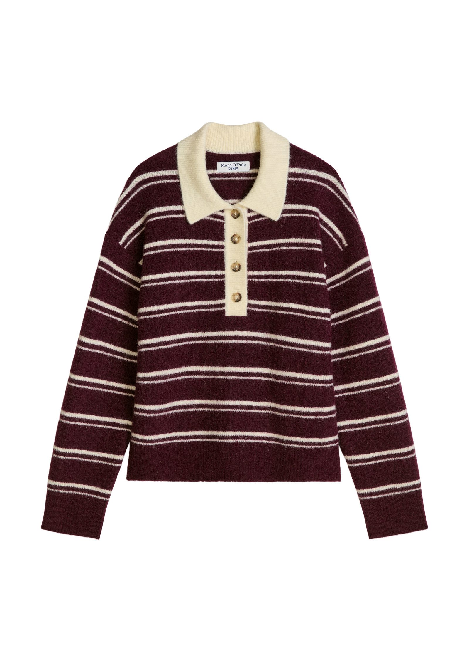 Marc O'Polo DENIM Polokragenpullover Gestreiftes Strickpolo oversize aus kuscheligem Alpakawolle-Mix
