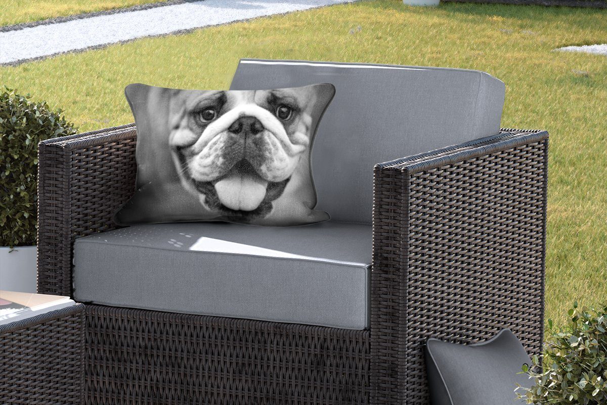 MuchoWow Dekokissen schwarz Tierprofil Bulldogge Outdoor-Dekorationskissen, in und Polyester, Dekokissenbezug, Kissenhülle weiß