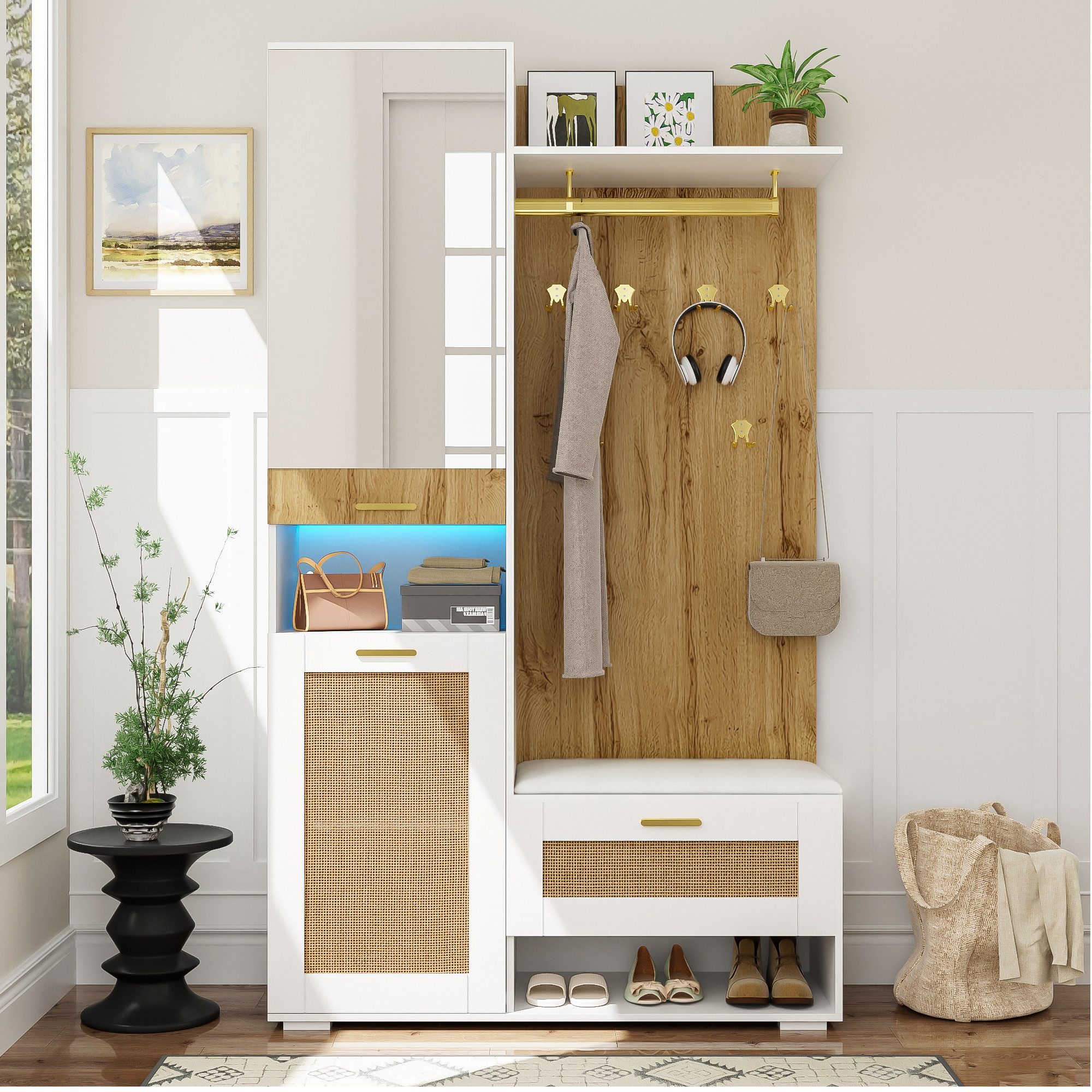 Fine Life Pro Garderobe Garderoben-Set 1er Set Spiegel 6 Haken LED, Ohne Größe Flur