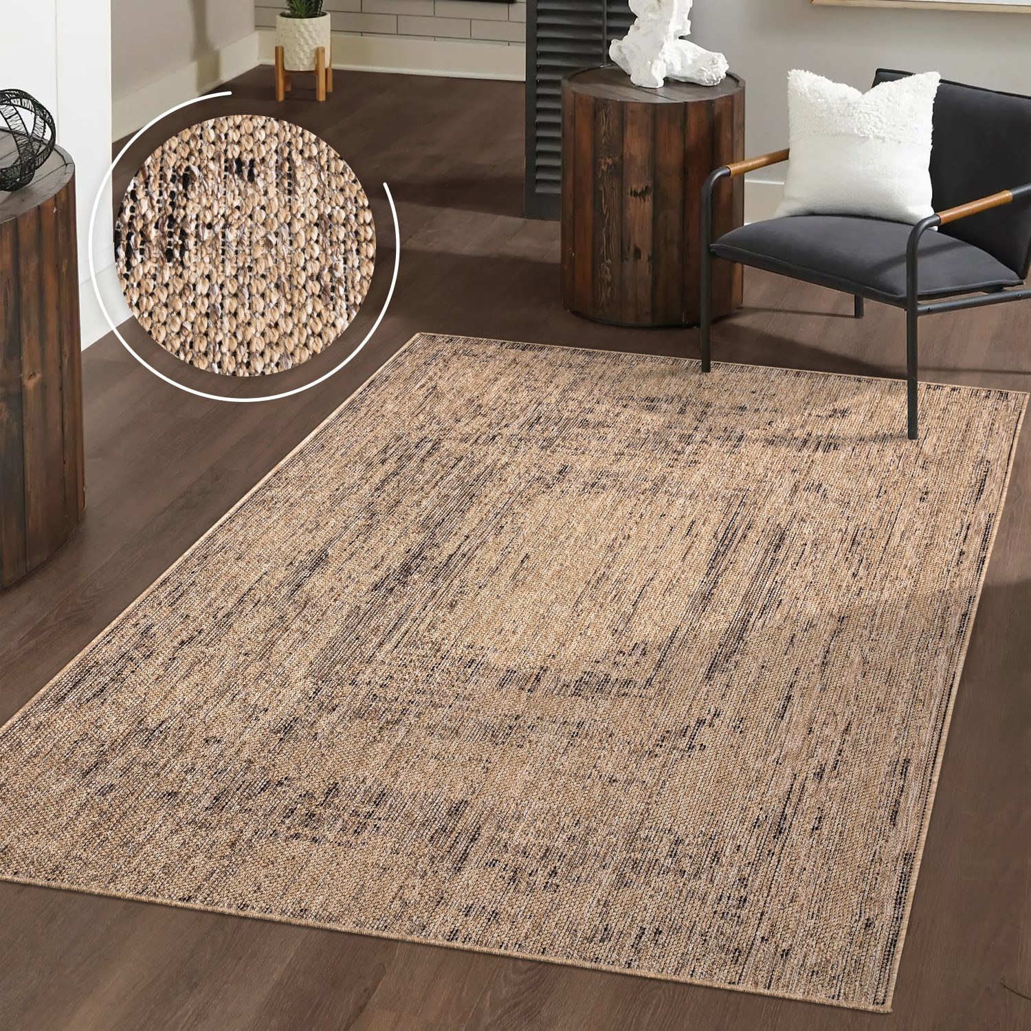 TT Home Teppich Diele, Flur, Küche, Außenbereich, Rechteckig, Höhe: 4 mm, Waschbarer In-& Outdoorteppich Wetterfest Terrasse Uni Moderner Boho A