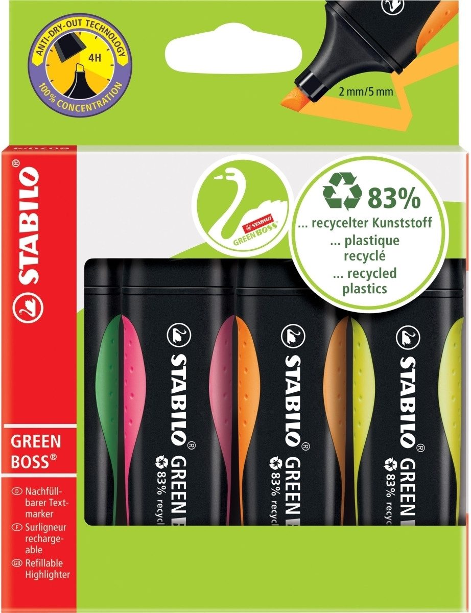 STABILO Marker Textmarker Green Boss Etui mit 4 Stiften Packung mit 5 Stück