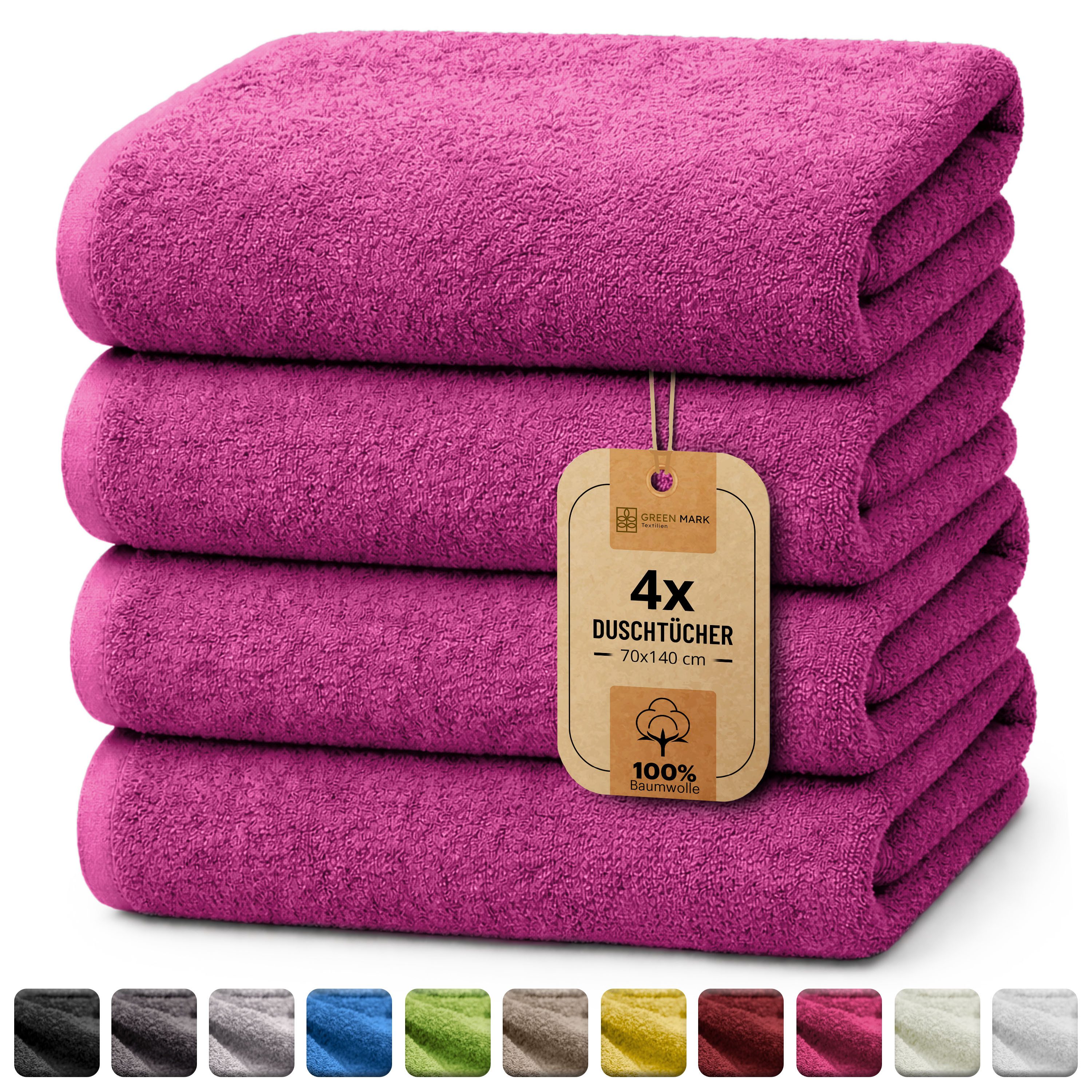 NatureMark Duschtuch 4er-Sparpack Frottier Duschtücher 70x140cm, 100% Baumwolle (4-St), Duschhandtuch 70x140cm Pink