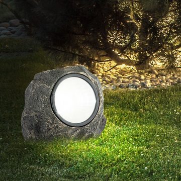 etc-shop Gartenleuchte, LED-Leuchtmittel fest verbaut, Solarlampe Solarleuchte Außenlampe LED Stein Außenleuchte