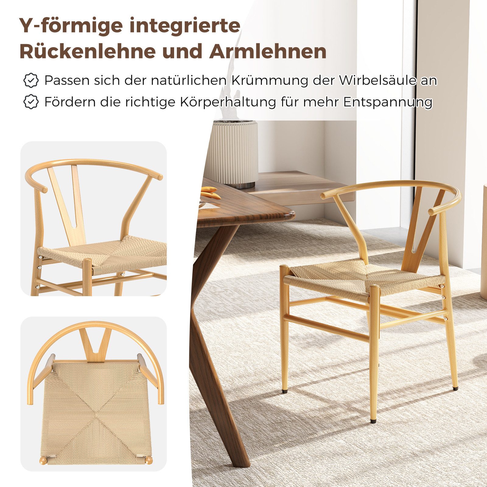 COSTWAY Esszimmerstuhl (2 St), 2er Set, mit Y-förmiger Rückenlehne, Küchens günstig online kaufen