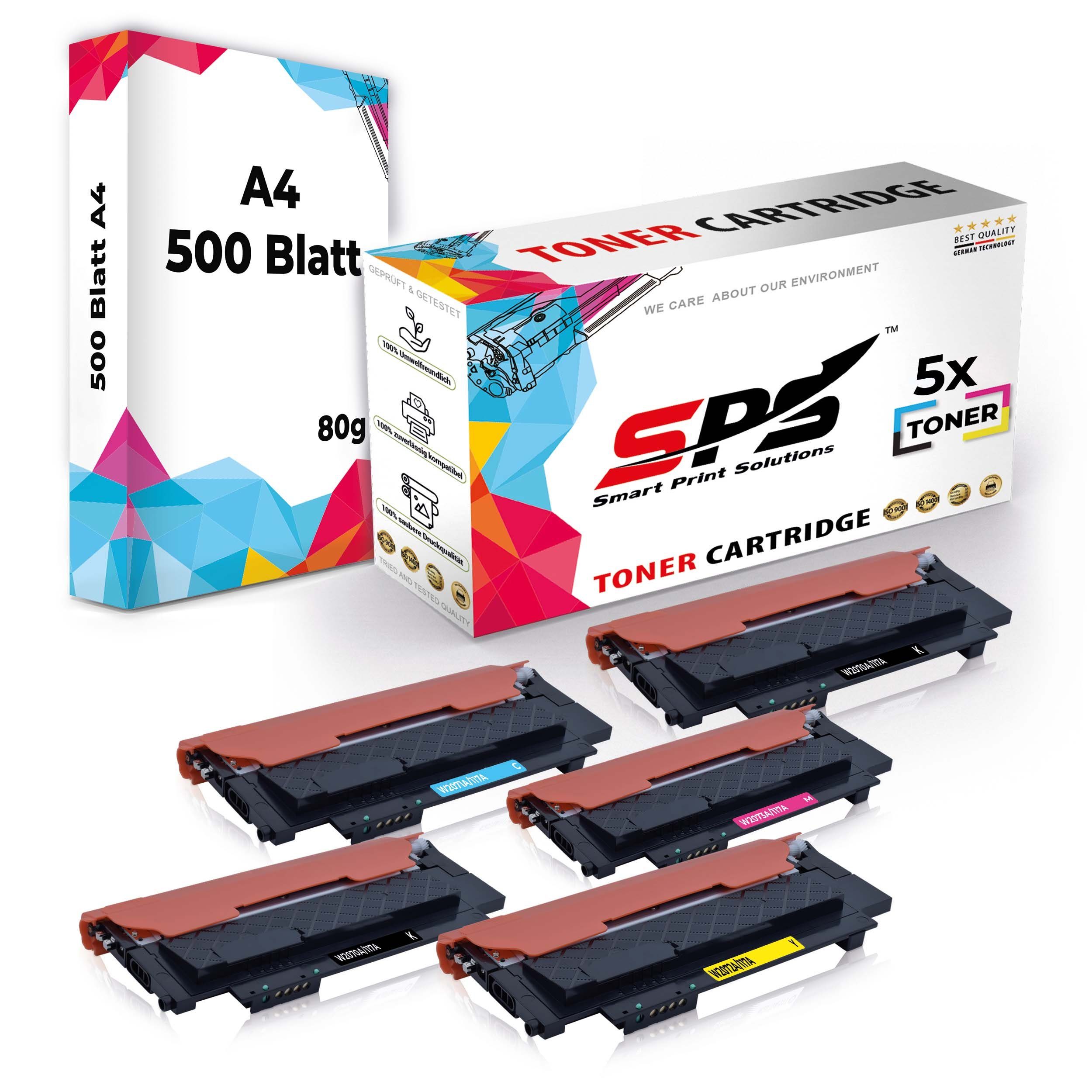 SPS Tonerkartusche Kompatibel für A4 (5er 500 W2071A, Blatt) 1x DIN 178NWG Toner W2070A, 5x Druckerpapier Pack 117A, MFP 117A A4 W2072A, HP Laser Color Papier, + W2073A), (HP 2-St