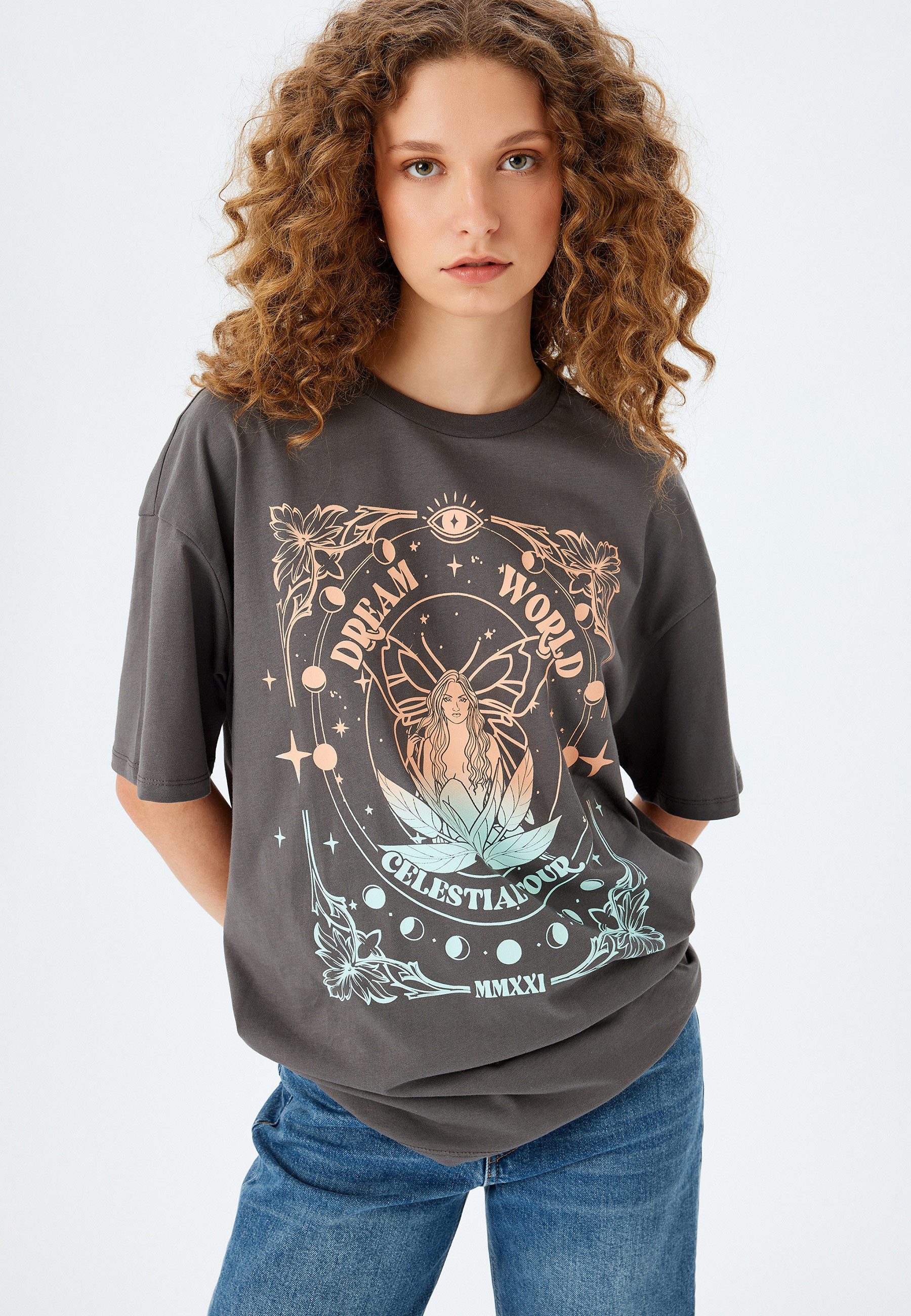 Koton T-Shirt Ellenbogenlänge Rundhalsausschnitt T-Shirt
