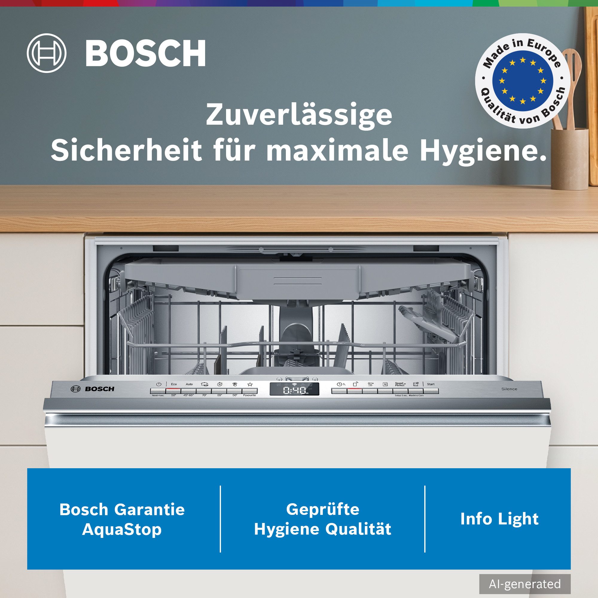 BOSCH vollintegrierbarer Geschirrspüler Serie 4 SMV4HVX14E, 14 Maßgedecke, Info Light - erlischt bei Beendigung des Spülvorgangs, flexible Körbe – Bild 2 von 5