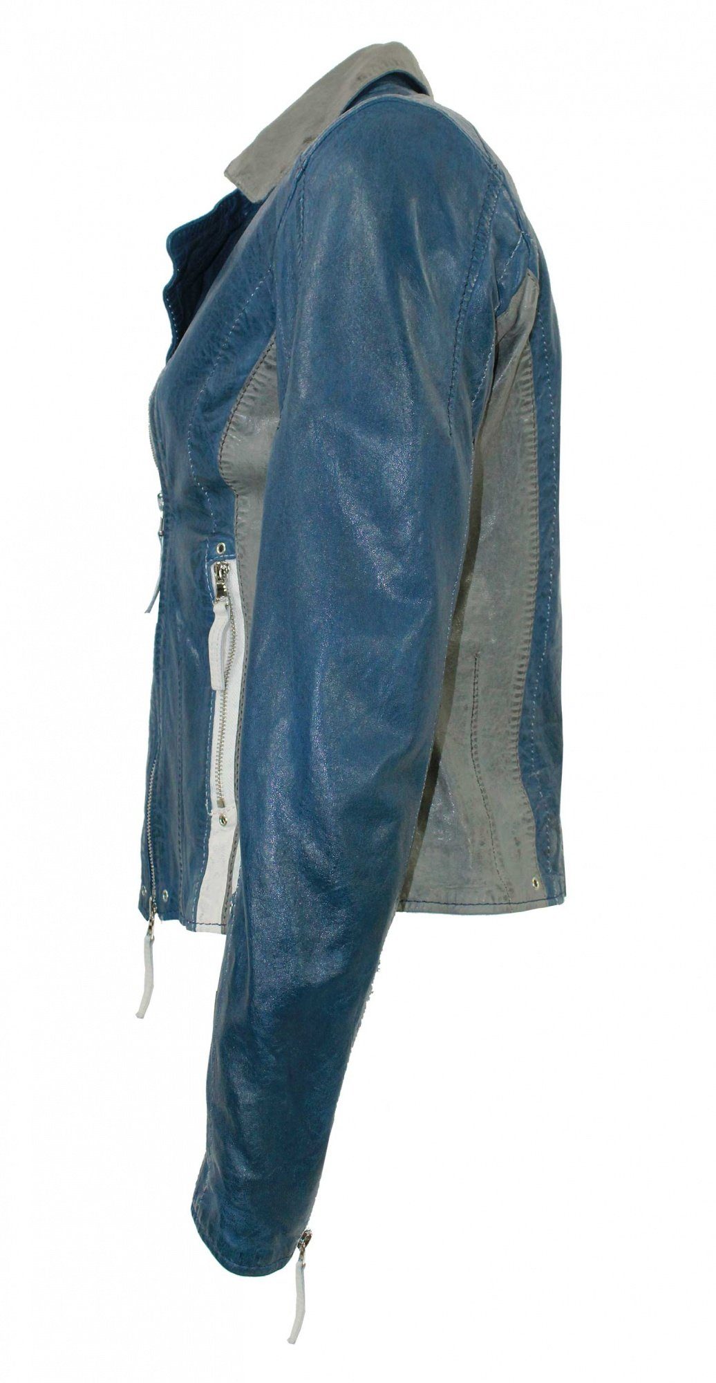 Lederjacken24 Lederjacke Damen Lederjacke Bikerjacke Lammnappa blau