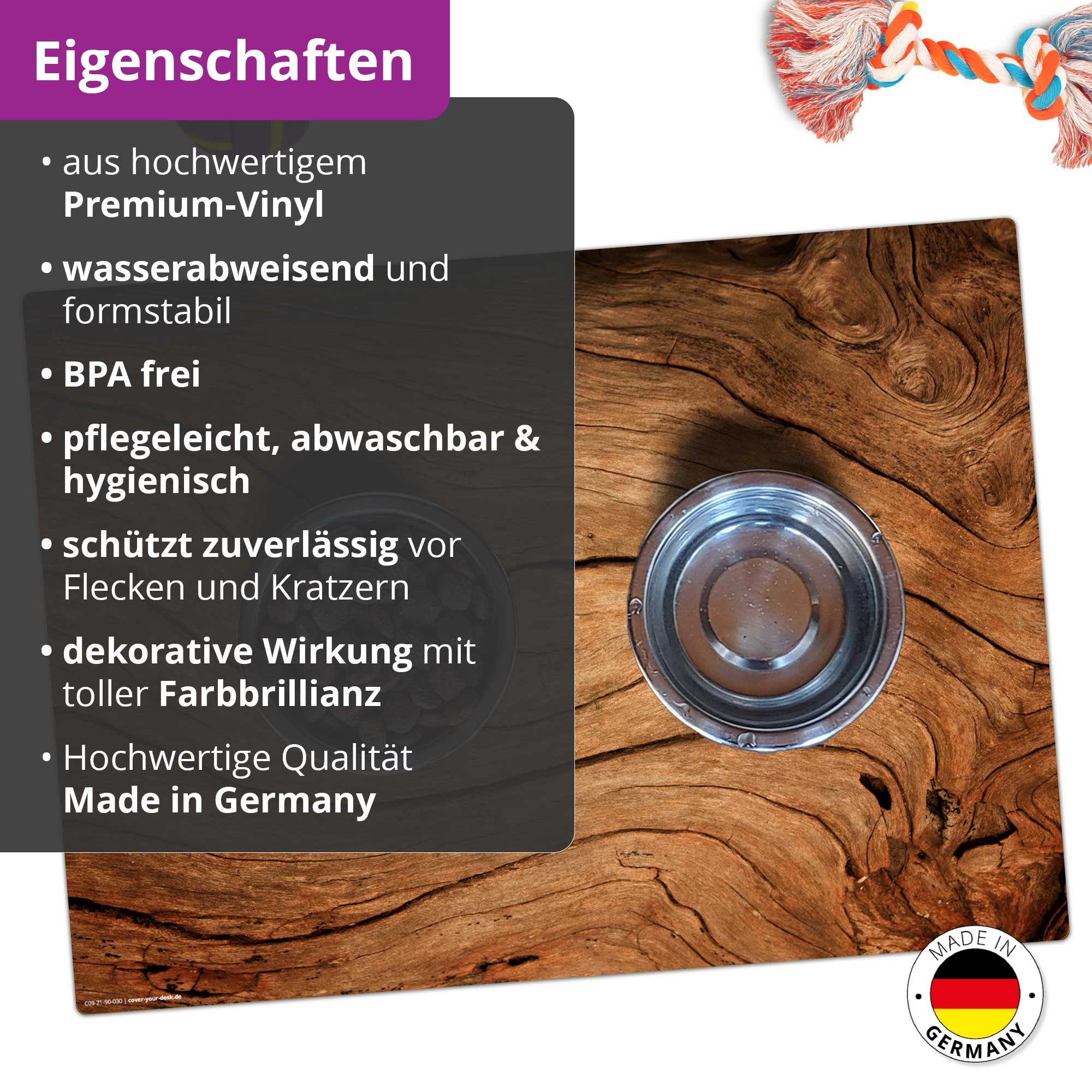 cover-your-desk.de Napfunterlage für Hunde & Katzen „Rustikales Holz für Landhausromantik“, 1-St., rutschhemmend, abwaschbar, reißfest, aus Premium-Vinyl - Made in Germany