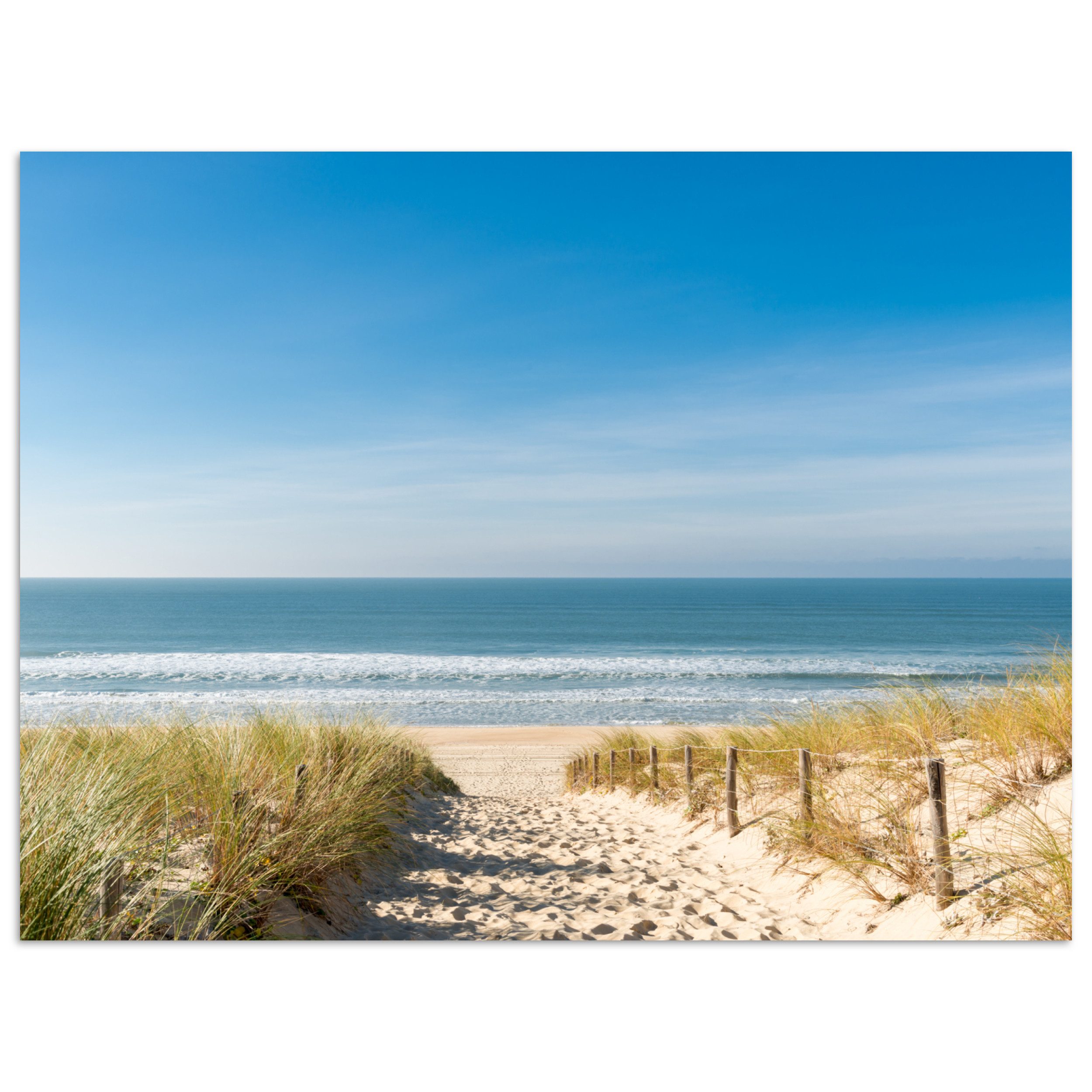 MuchoWow Poster Strand - Meer - Düne - Sand - Sommer, (1 St), Wandbild, Wohnzimmer Deko, Qualitätsdruck Dickes Papier, 80x60 cm