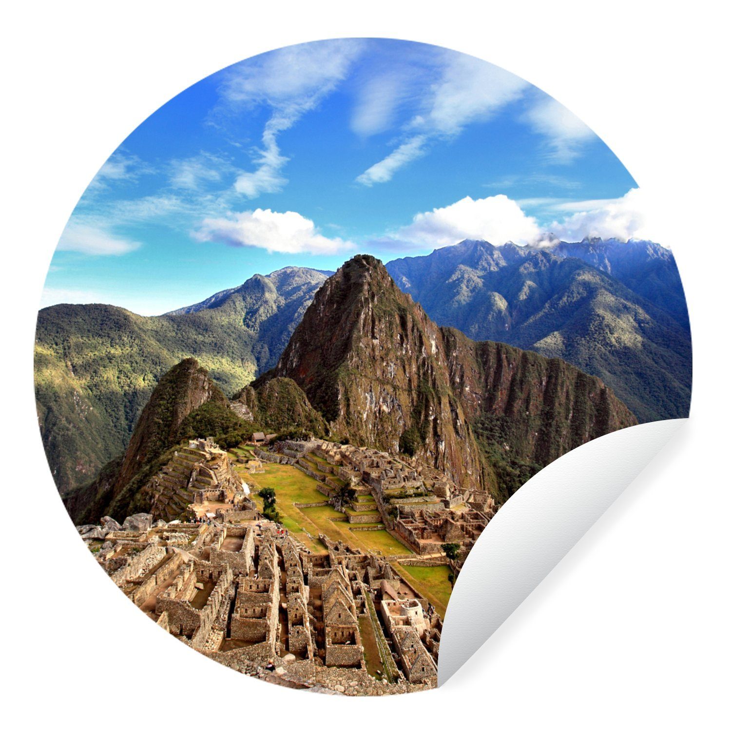 MuchoWow Wandsticker Peru - Machu Picchu - Berg (1 St), Tapetenkreis für Kinderzimmer, Tapetenaufkleber, Rund, Wohnzimmer