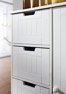 Wohnling Midischrank WL5.184 (Badschrank Landhaus-Stil MDF-Holz 56x83x30 cm Weiß) Badezimmerschrank mit Schubladen und Tür Modern