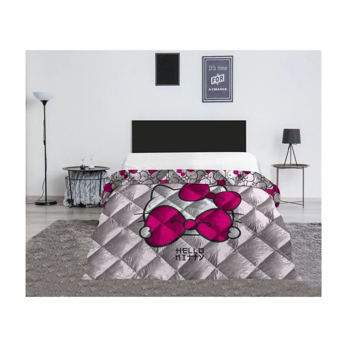 Wohndecke Hello Kitty Pink Bow gestepptes überwurf, Bettdecke, Hello Kitty, Geschenkidee für Mädchen und Jungen