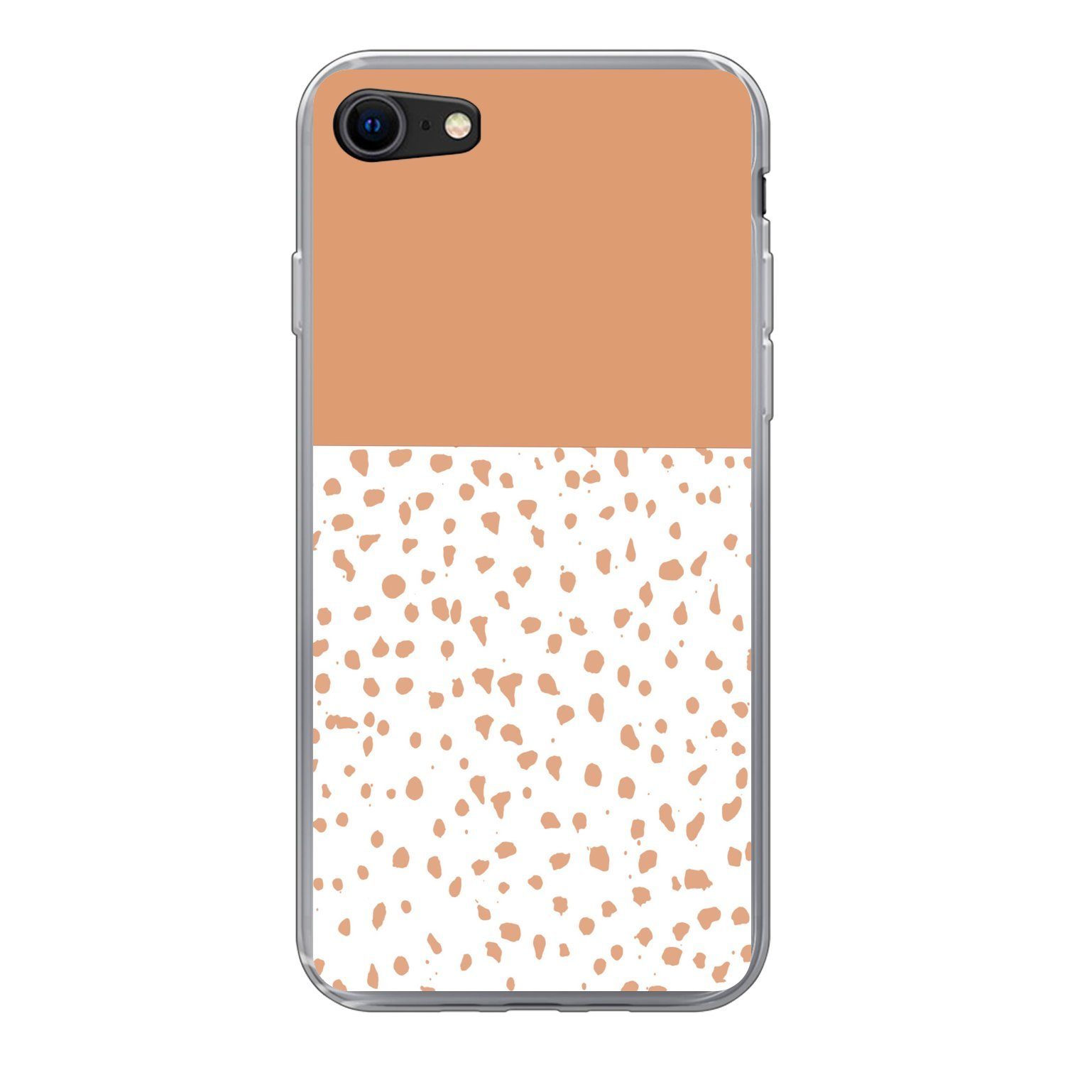 MuchoWow Handyhülle für Apple iPhone 8 Tupfen - Orange - Weiß, Smartphone-Bumper, Print, Handy Schutzhülle Dünn