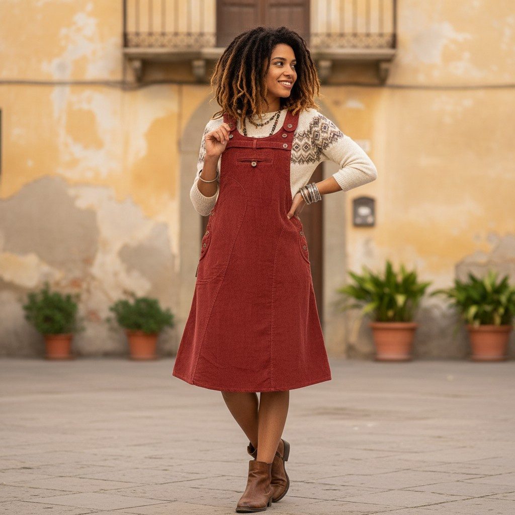 Guru-Shop Minirock Cord-Latzrock, Trägerkleid, Hippierock -.. alternative Bekleidung