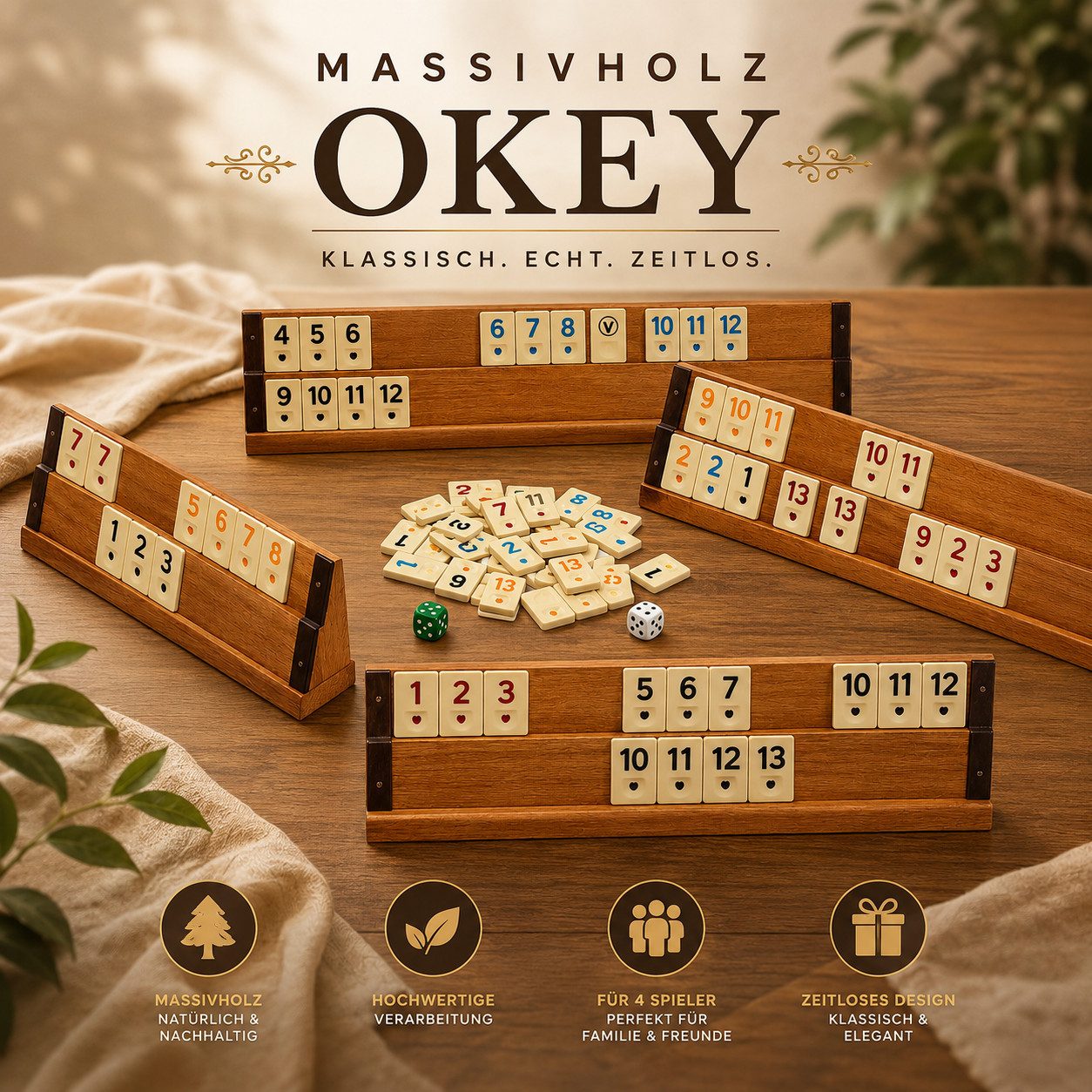 Ertex Spielesammlung VIP Okey Holz Spielset AHSAP mit Melamin Steinen & Racks