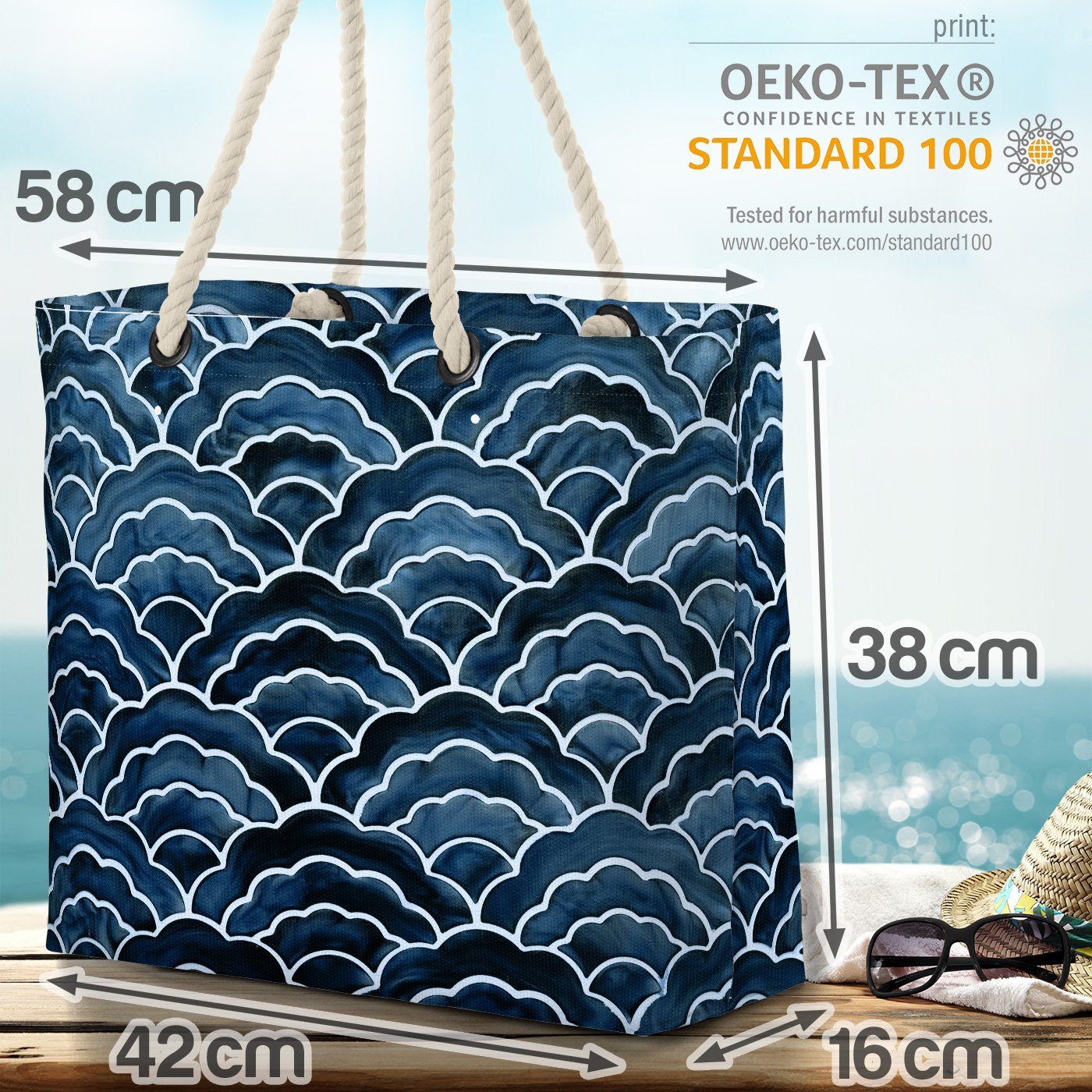 Grafik Ozean VOID Bag Japanische Beach Meer Keramik Asien Japan Strandtasche Urlaub Wellen (1-tlg),