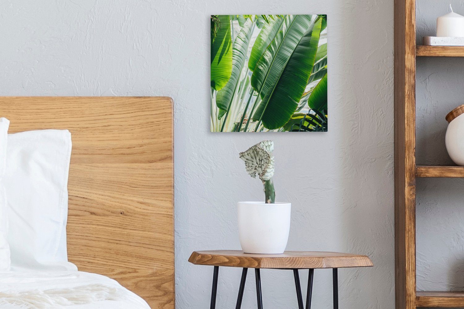 Palmenblättern für Leinwand leuchten in (1 St), OneMillionCanvasses® Wohnzimmer Garten, Schlafzimmer botanischen auf Bilder Sonnenstrahlen Leinwandbild einem