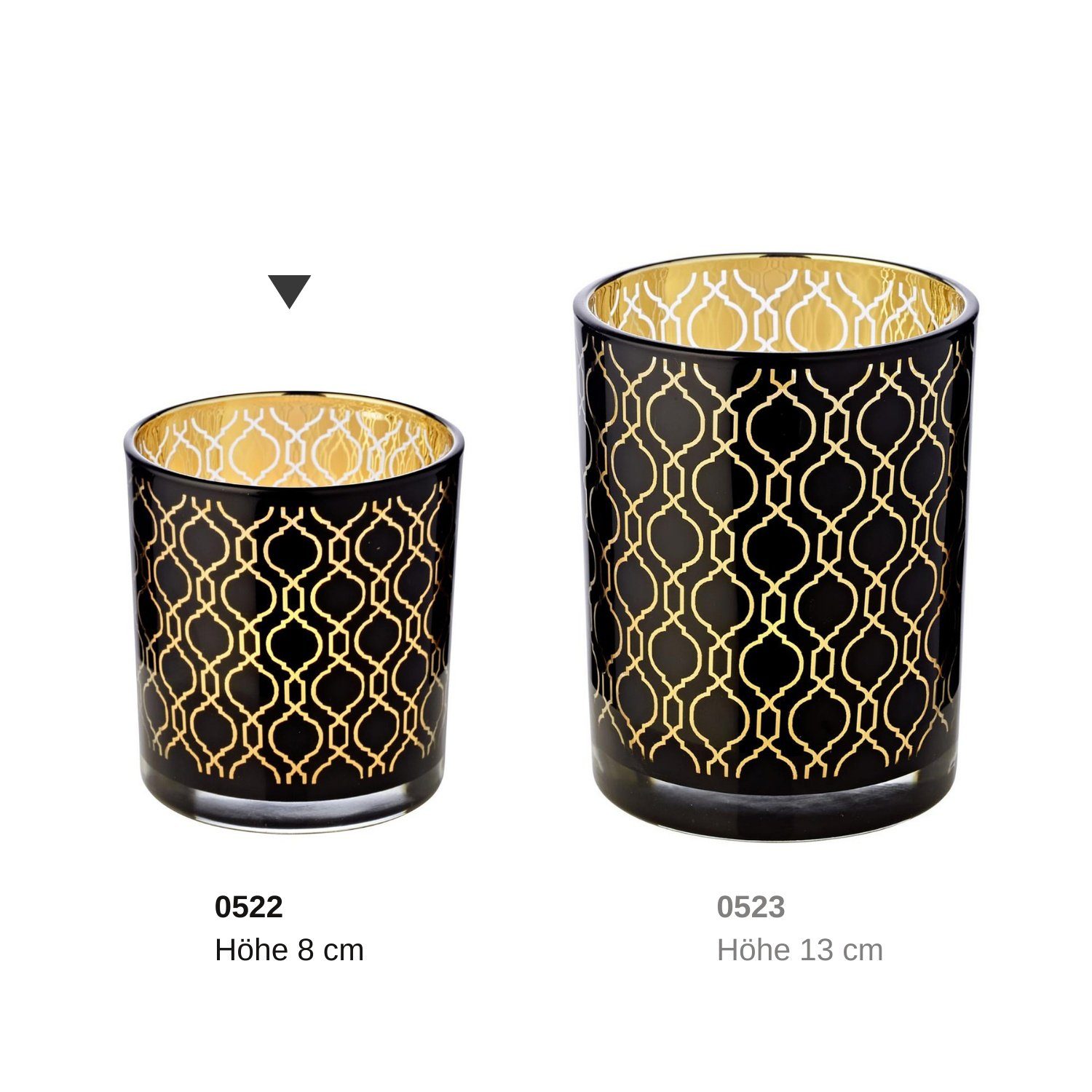 EDZARD Teelichter, mit Ø Gold-Optik, 8 cm für 7 Kerzenglas Windlicht cm, Raute-Motiv Teelichtglas in Raute, Höhe