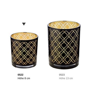 EDZARD Windlicht Raute, Kerzenglas mit Raute-Motiv in Gold-Optik, Teelichtglas für Teelichter, Höhe 8 cm, Ø 7 cm