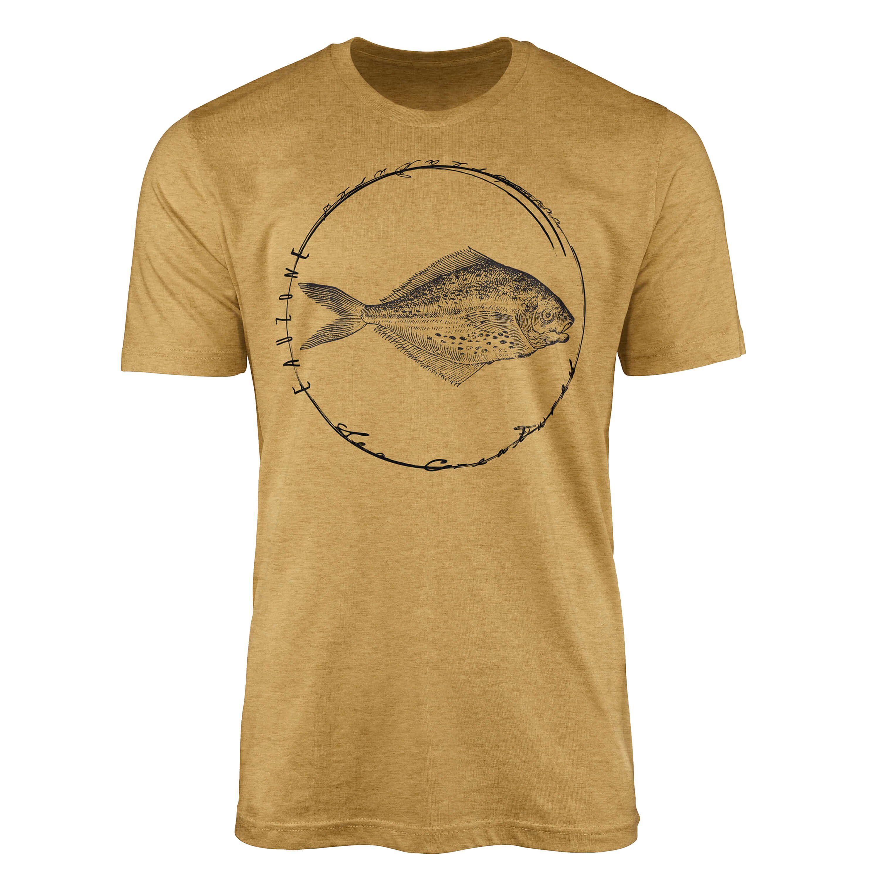 Sinus Art T-Shirt T-Shirt Tiefsee Fische - Serie: Sea Creatures, feine Struktur und sportlicher Schnitt / Sea 069 Antique Gold
