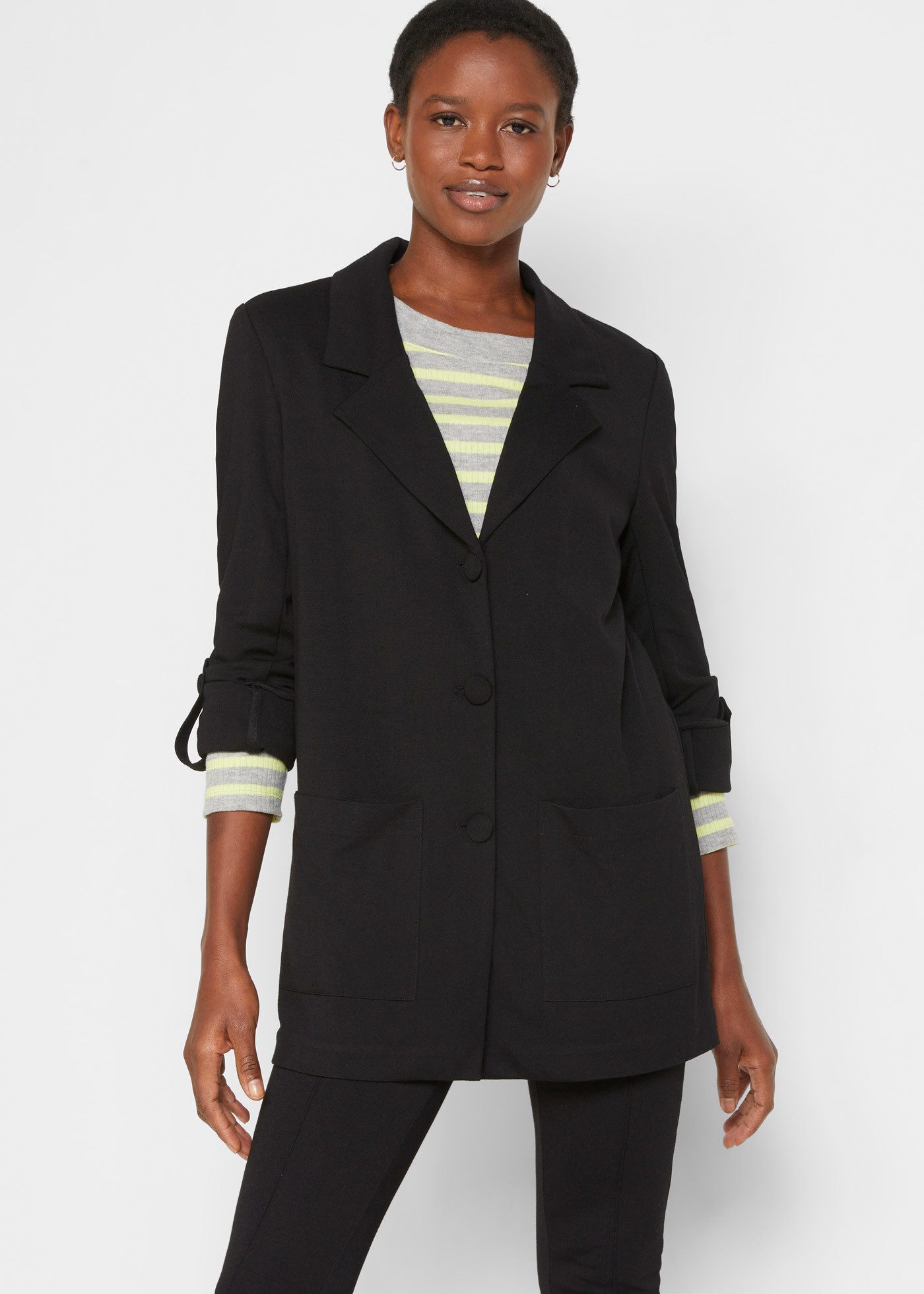 bonprix Sweatblazer (1-tlg) mit langem Arm, mit Reverskragen, Oversize Passform, aus Viskose
