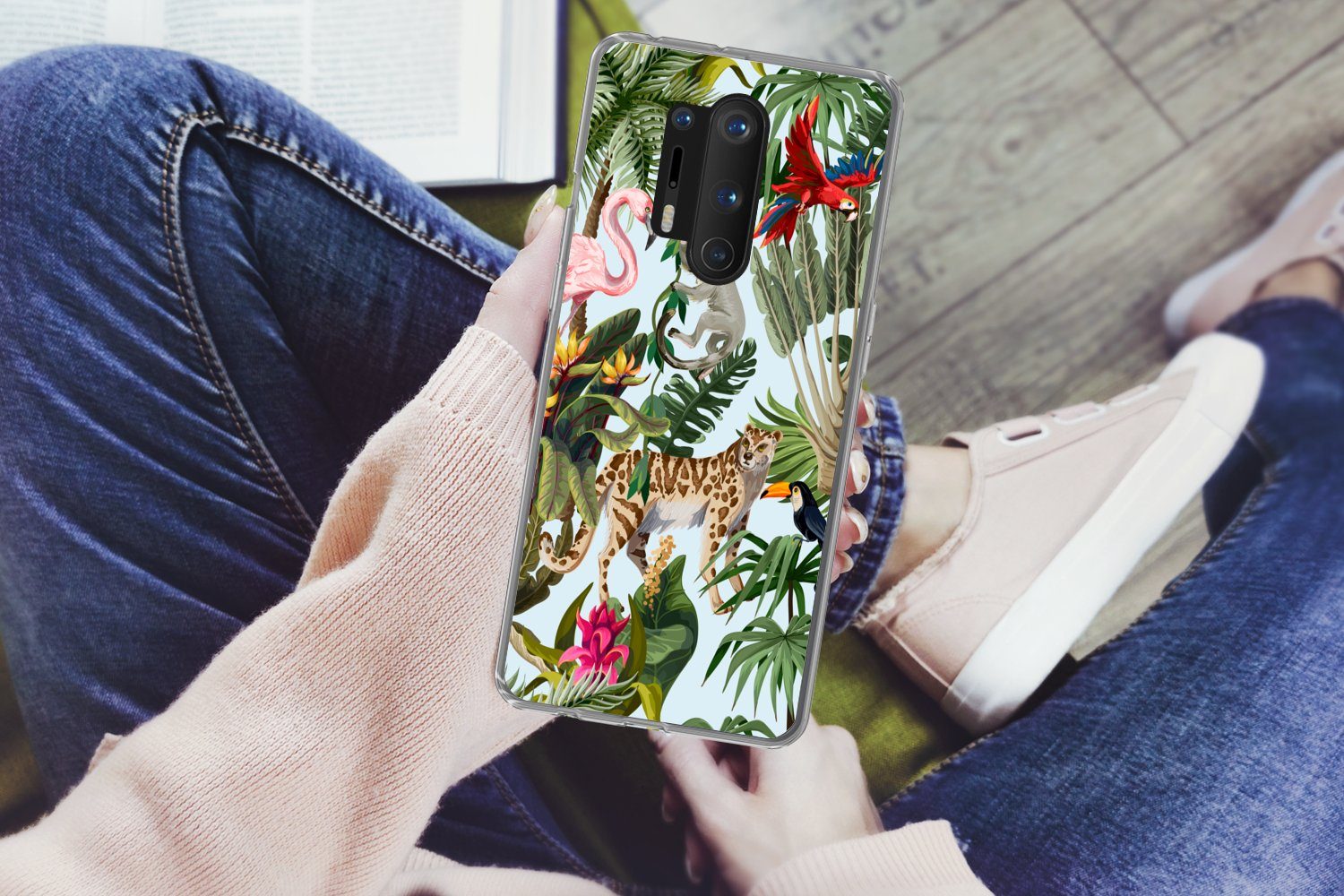 MuchoWow Handyhülle für OnePlus 8 Pro Dschungel - Tiere - Mädchen - Kinder - Jungen - Flam, Phone Case, Silikon, Schutzhülle Dünn