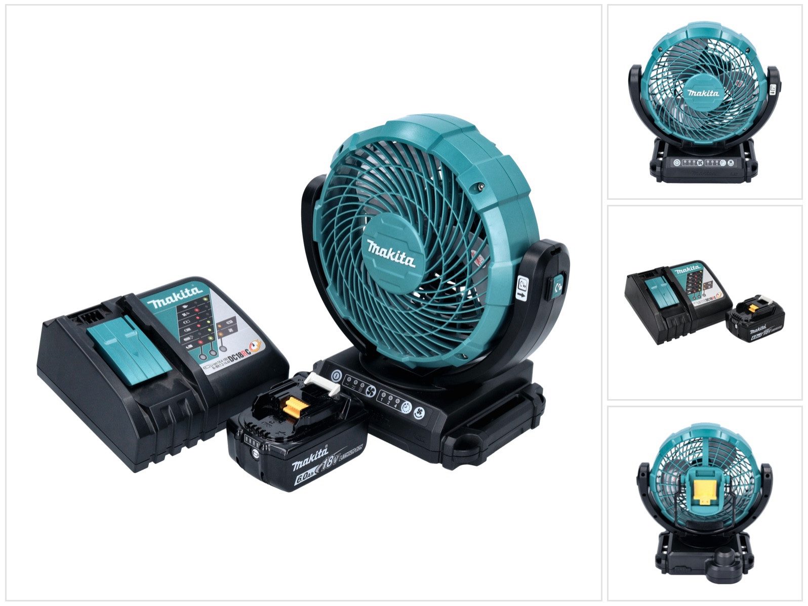 Makita Akku-Standventilator DCF 102 RG1 Akku Ventilator Lüfter 18 V 18 cm + 1x Akku 6,0 Ah + Lade