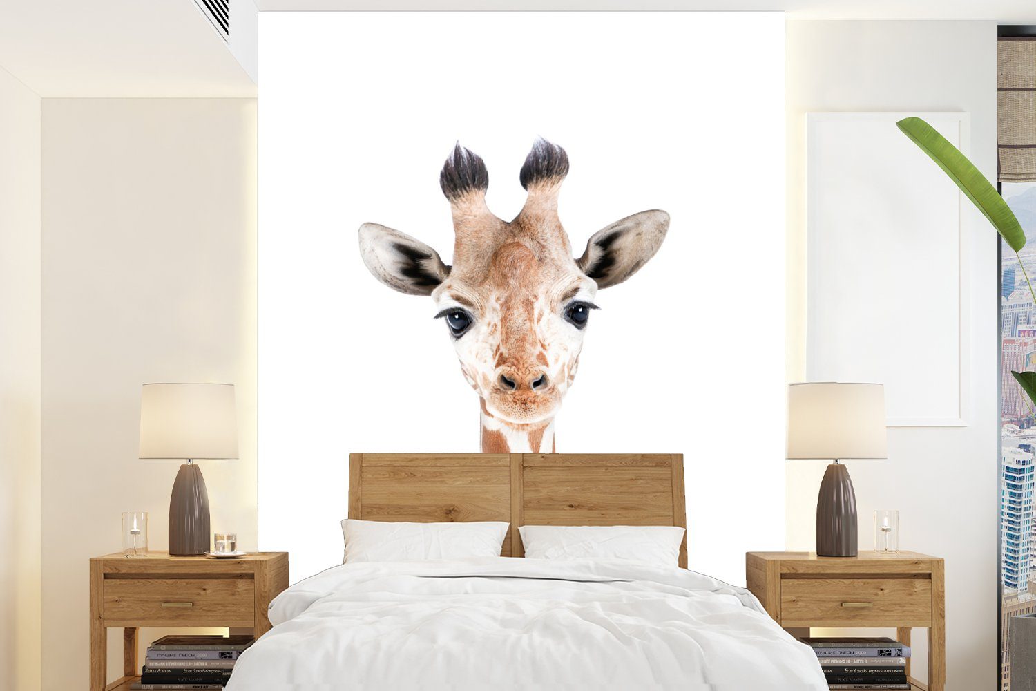 MuchoWow Fototapete Giraffe - Vinyl für St), Porträt, Natur - (4 Wandtapete Montagefertig Wohnzimmer, Matt, Tiere Tapete - bedruckt