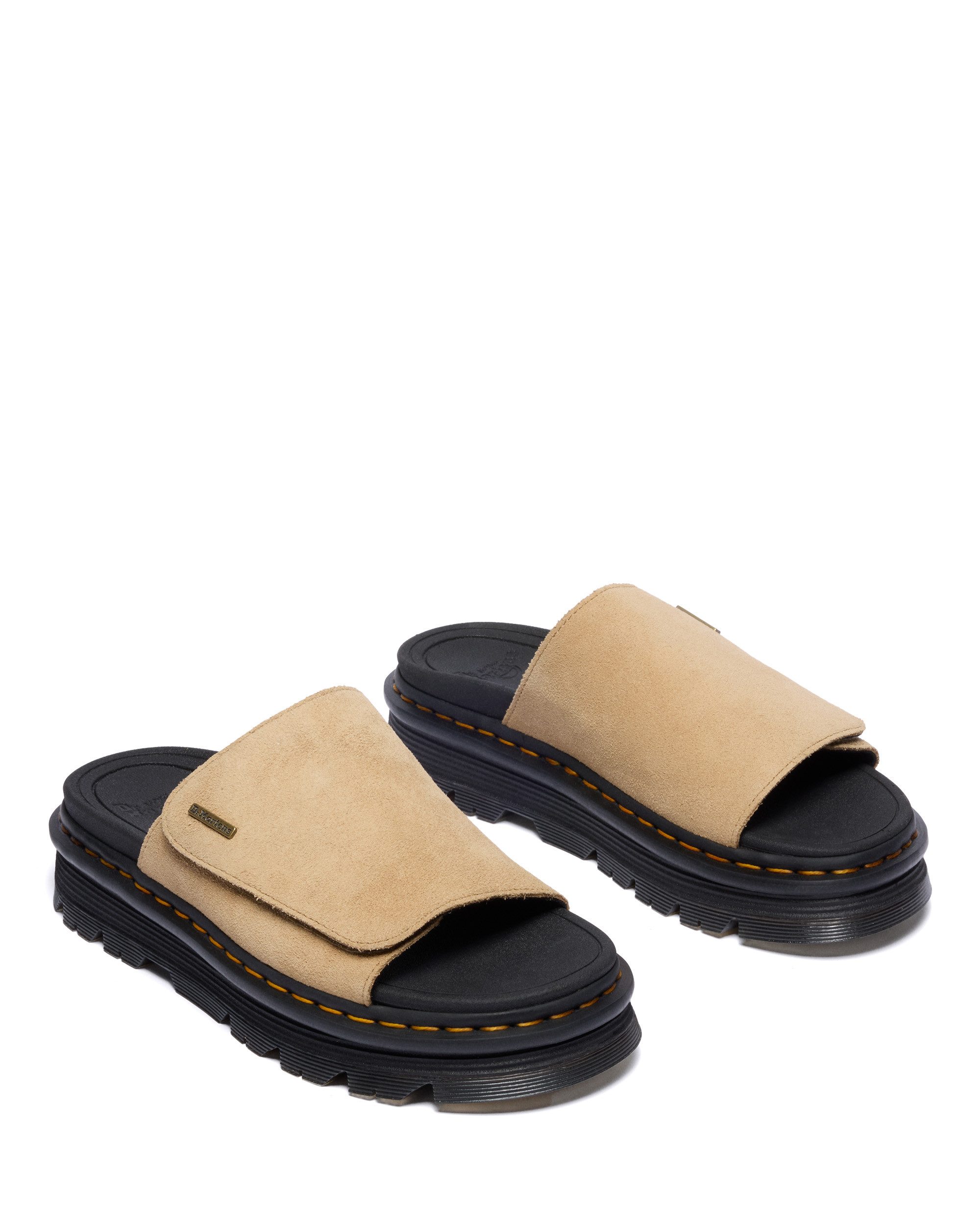 DR. MARTENS Zebzag Pantolette Plateau Slipper, Sommerschuh, Schlupfschuh mit großer Klett-Bandage
