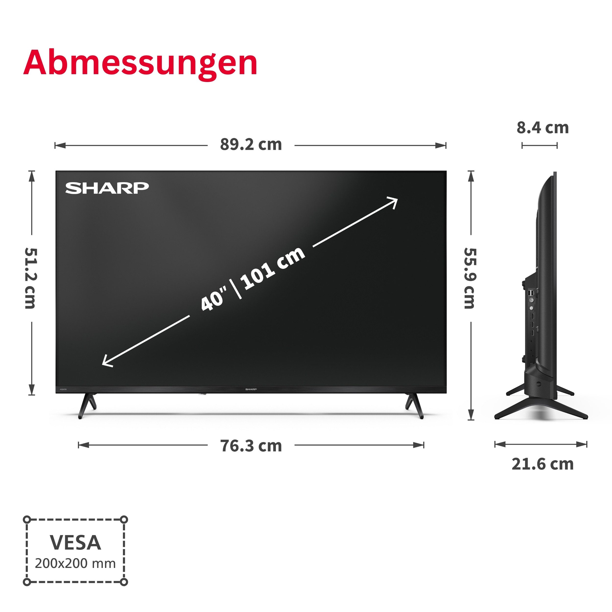 Sharp 40HE2745E LCD-LED Fernseher (101 cm/40 Zoll, Full HD, Smart TV powered by TiVo, Smart TV powered by TiVo, HDR, Triple-Tuner)