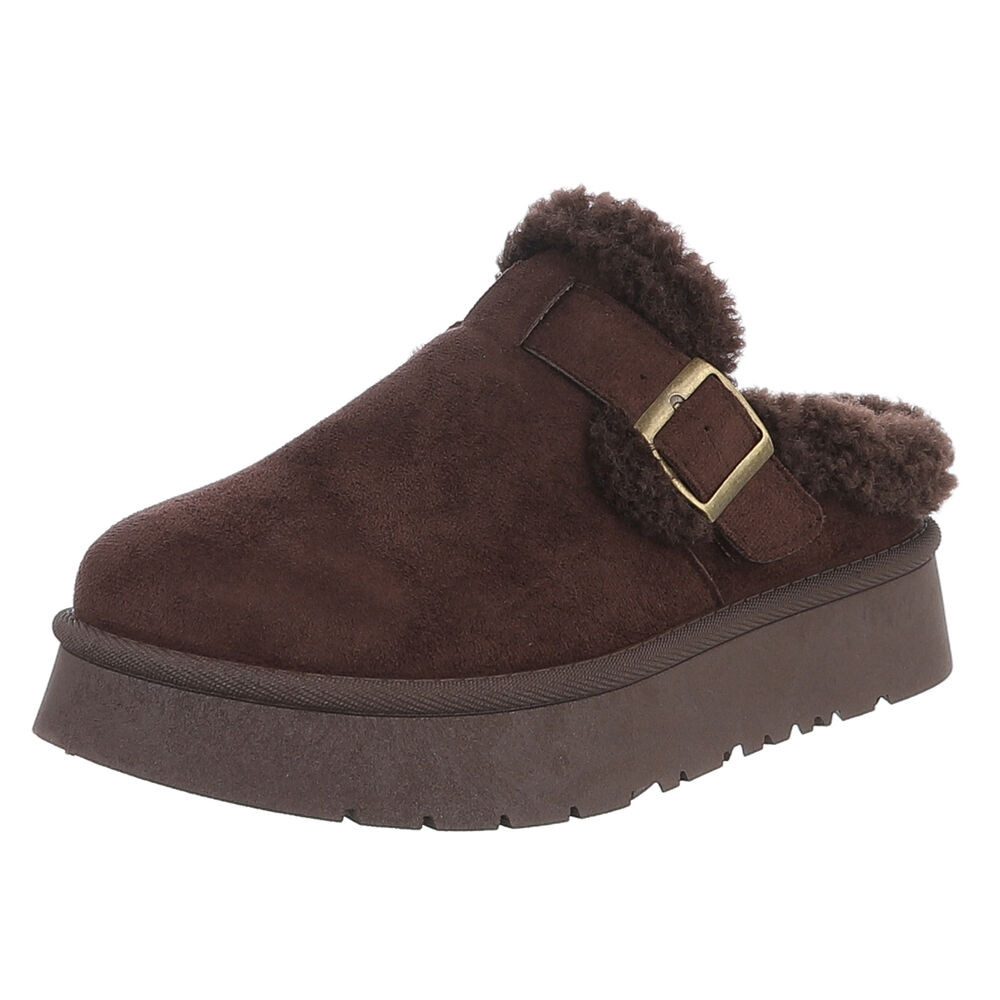 Ital-Design Damen Clog mit Fellfutter und Plateau-Sohle Snowboots (92392358) Flach Plateaustiefeletten in Braun
