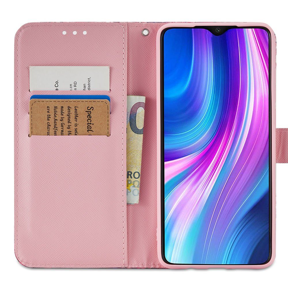 FITSU Handyhülle Handytasche für Xiaomi Redmi Note 8 Pro Hülle Schmetterling Motiv 6,53 Zoll, Case für Xiaomi Redmi Note 8 Pro Hülle, Handytasche mit Kartenfach