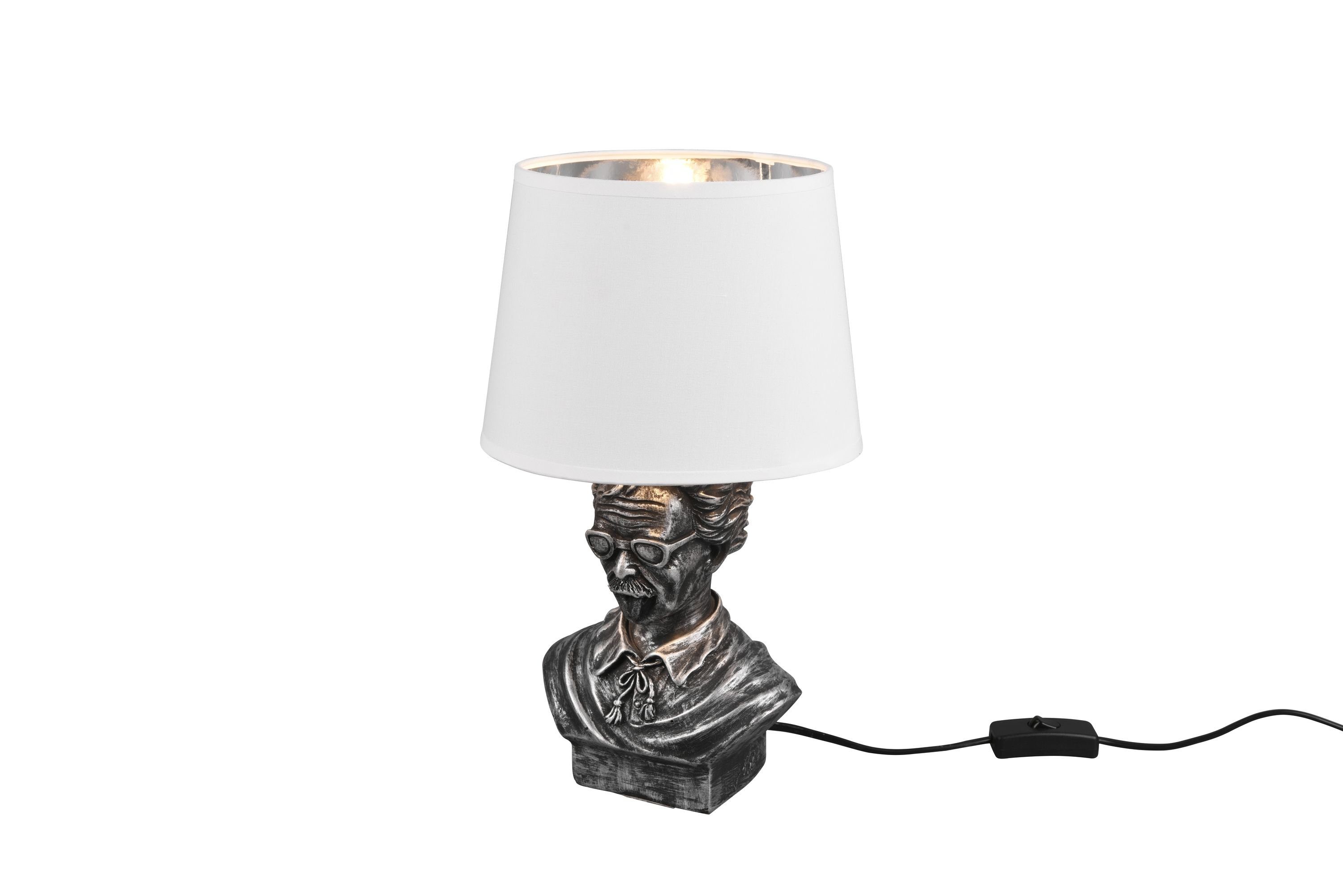 - Leuchtmittel, Schalter silber&weiß Design Ein-/Ausschalter, 36cm Kopf Büste Schreibtischlampe Höhe ohne kaltweiß, Schirm - Albert, Tischleuchte warmweiß Leuchten TRIO