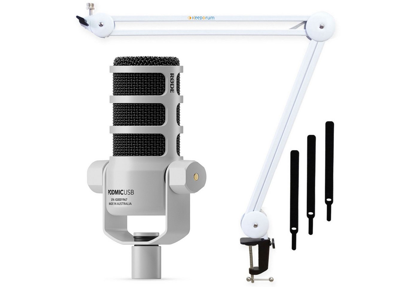RØDE Mikrofon Rode Mikrofon Podmic USB Weiss mit Gelenkarm Weiss (Set), hochwertiges Mikrofon