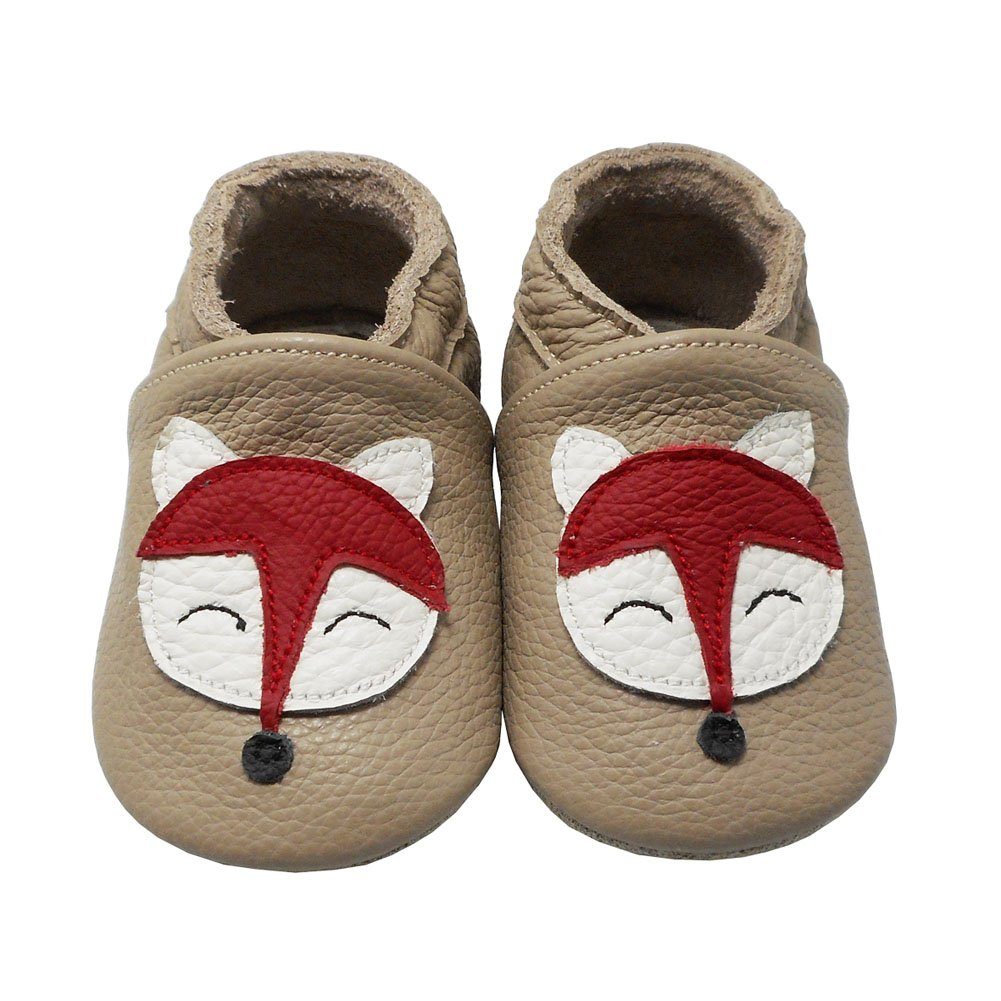 Yalion Weiche Leder Krabbelschuhe Lauflernschuhe Hausschuhe Fuchs Krabbelschuh Baby Schuh aus echtem Leder,Barfußgefühl & rutschfester Sohle