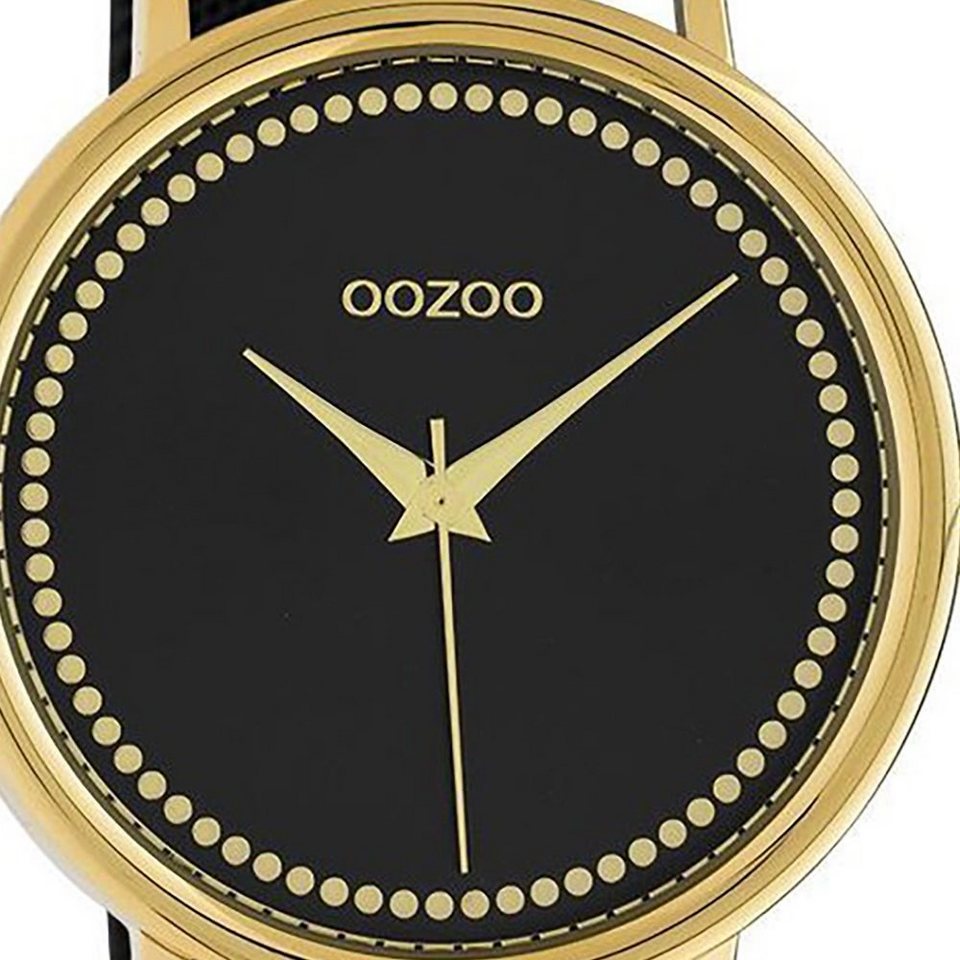 OOZOO Quarzuhr Oozoo Damen Armbanduhr schwarz Analog, Damenuhr rund, groß  (ca. 42mm) Edelstahlarmband, Fashion-Style