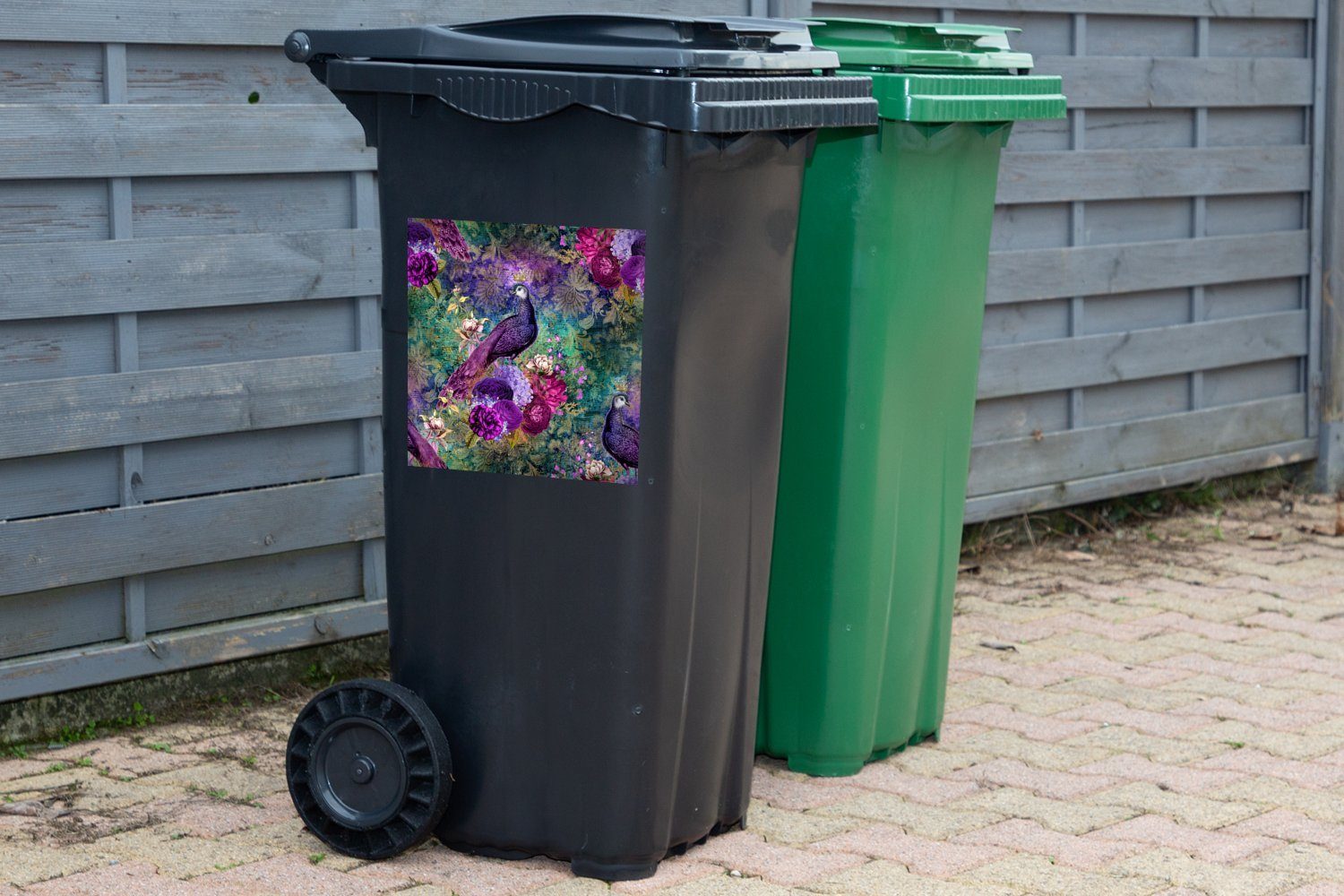 MuchoWow Wandsticker Muster - Mülleimer-aufkleber, Sticker, St), Pfau (1 Violett Mülltonne, - Abfalbehälter Container