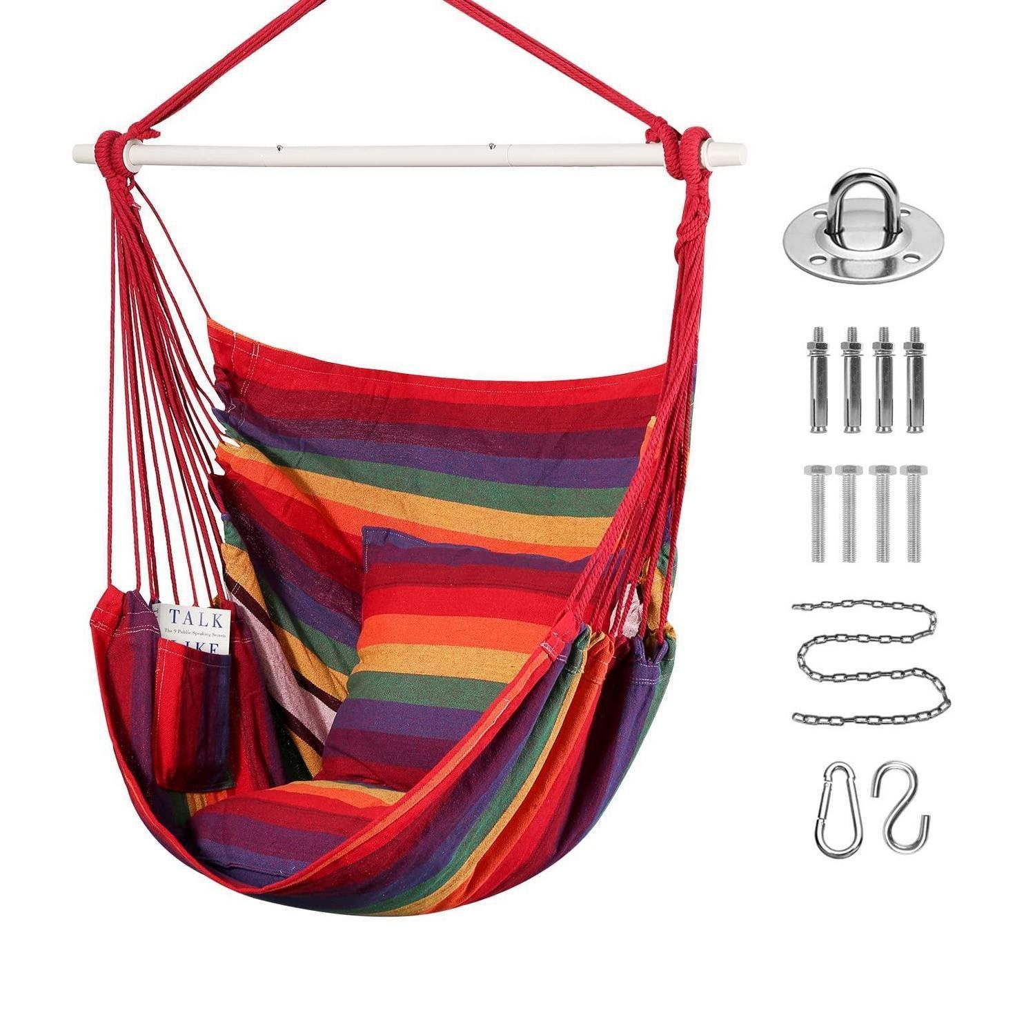 Hängesessel Hängesitz Hängematte Baumwolle Sitzkissen Outdoor 330Lbs Regenbogen