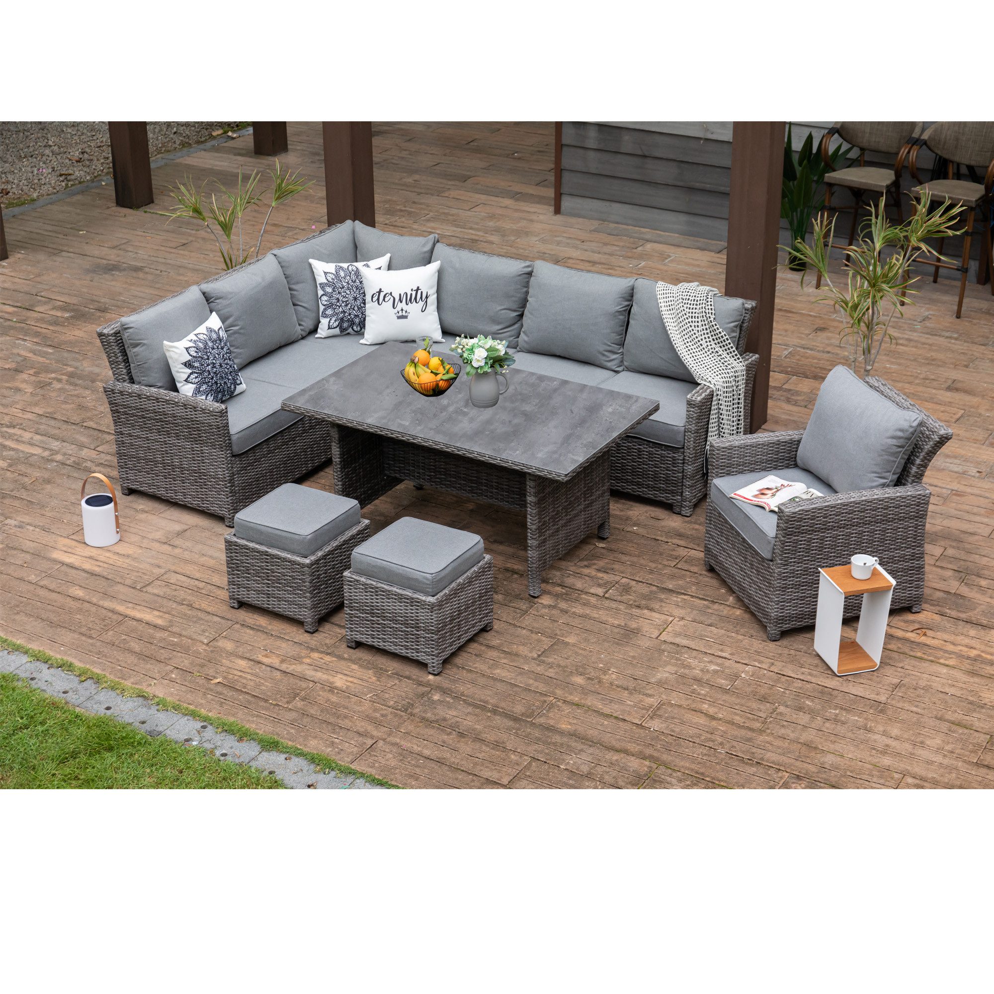 MANDALIKA Garden Loungeset Premium Dining Lounge Set Havanna Luna inkl. XL Lounge Sessel