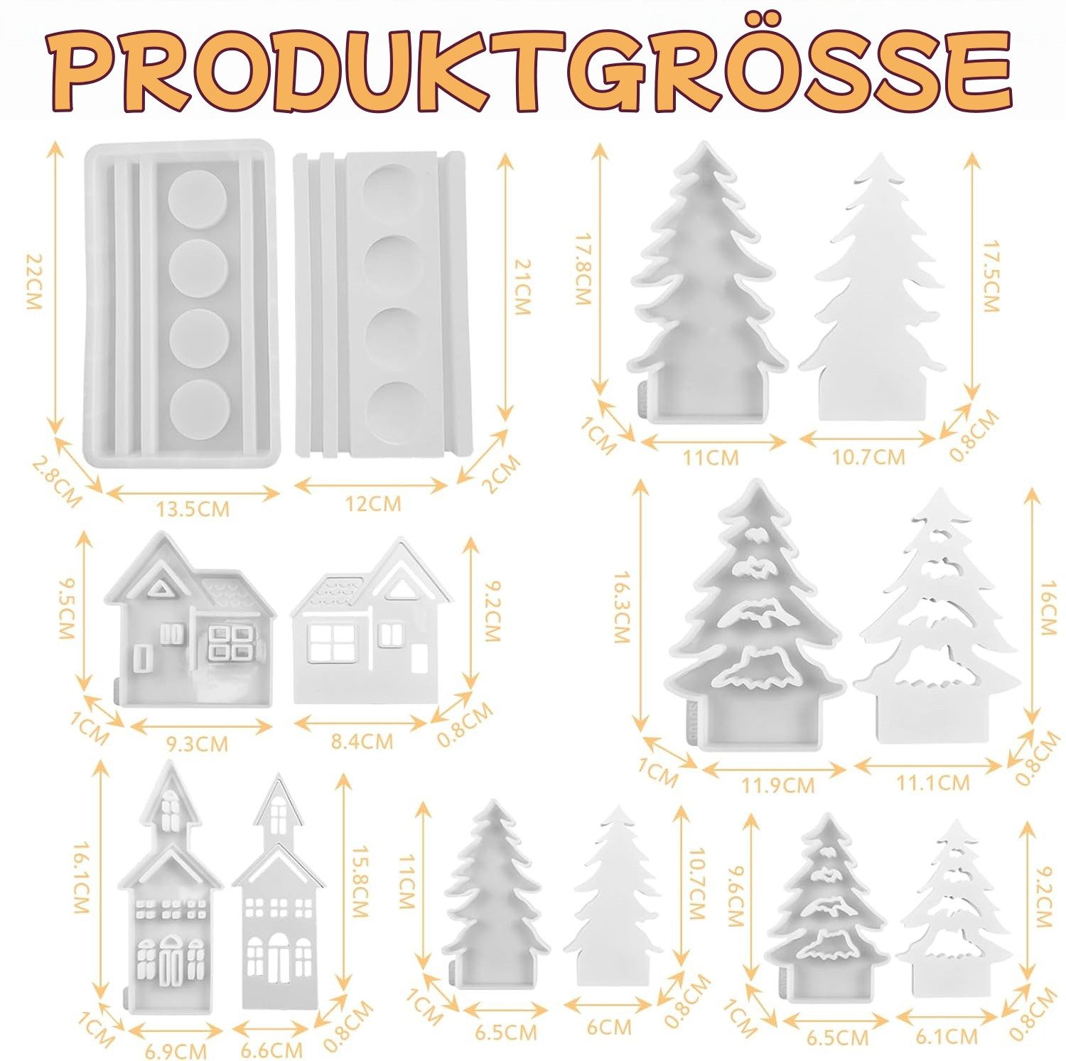 Diwzbyn Silikonform 7 Stück Weihnachts Silikonformen Gießformen, (Häuser Baum Silikonformen Gießformen Kerzenhalter Silikonform 7-tlg), Silikonform Haus Weihnac – Bild 2 von 5