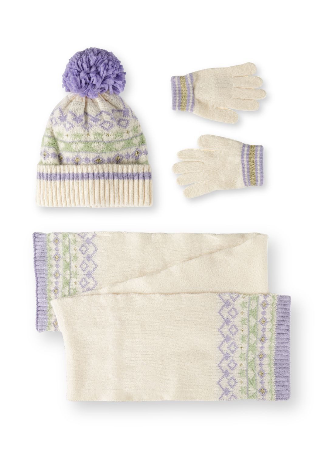 MINOTI Bommelmütze für Mädchen (Set, 3-St., Schal, Handschuhe) Norwegermuster