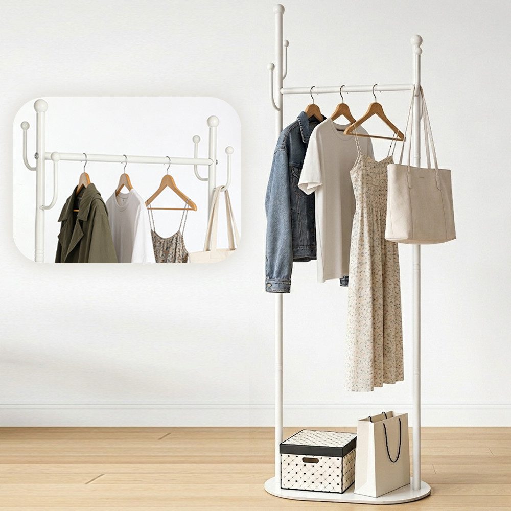 PRIISF Kleiderständer Garderobenständer Stabiler Kleiderhalter Freistehender Jackenständer, (170×45×28 cm Standgarderobe mit 6 Haken & Kleiderstange, Moderner Flur Garderobe mit Schuhablage aus Marmor-Optik Schiefer), Platzsparender Schlafzimmer Garderobe