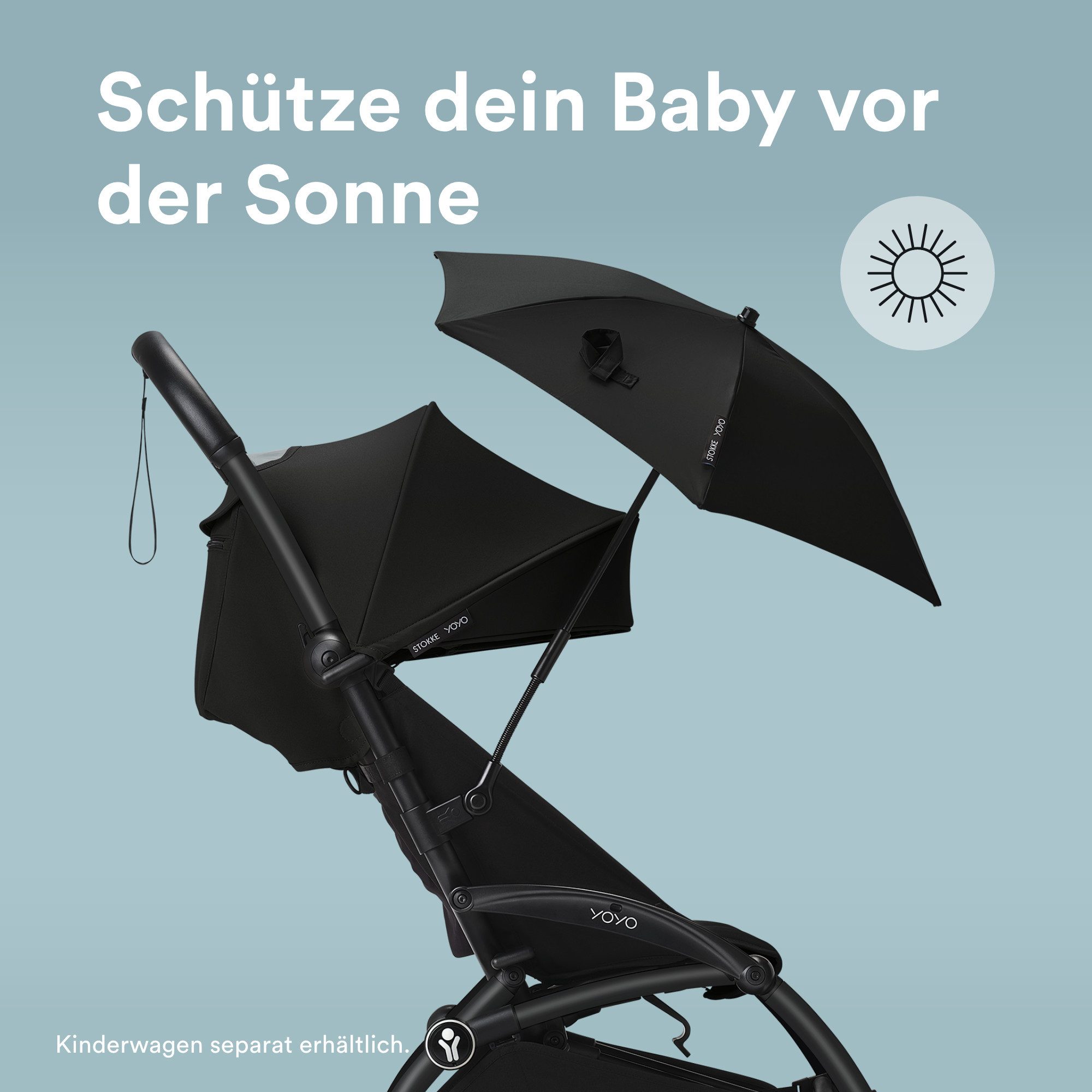 Stokke Kinderwagenschirm YOYO Sonnenschirm - UPF 50+ Schutz, verbesserte Deckkraft, YOYO Kinderwagen mit 0+ Neugeborenen Set, Liegewanne oder 6+ Textilset