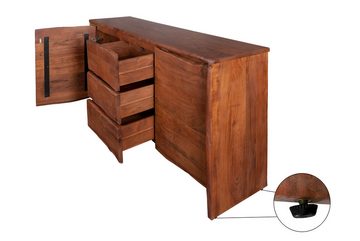 Junado® Sideboard Dahlia, Akazienholz massiv, natürliche Baumkante, in Nussbaum- oder Naturfarb