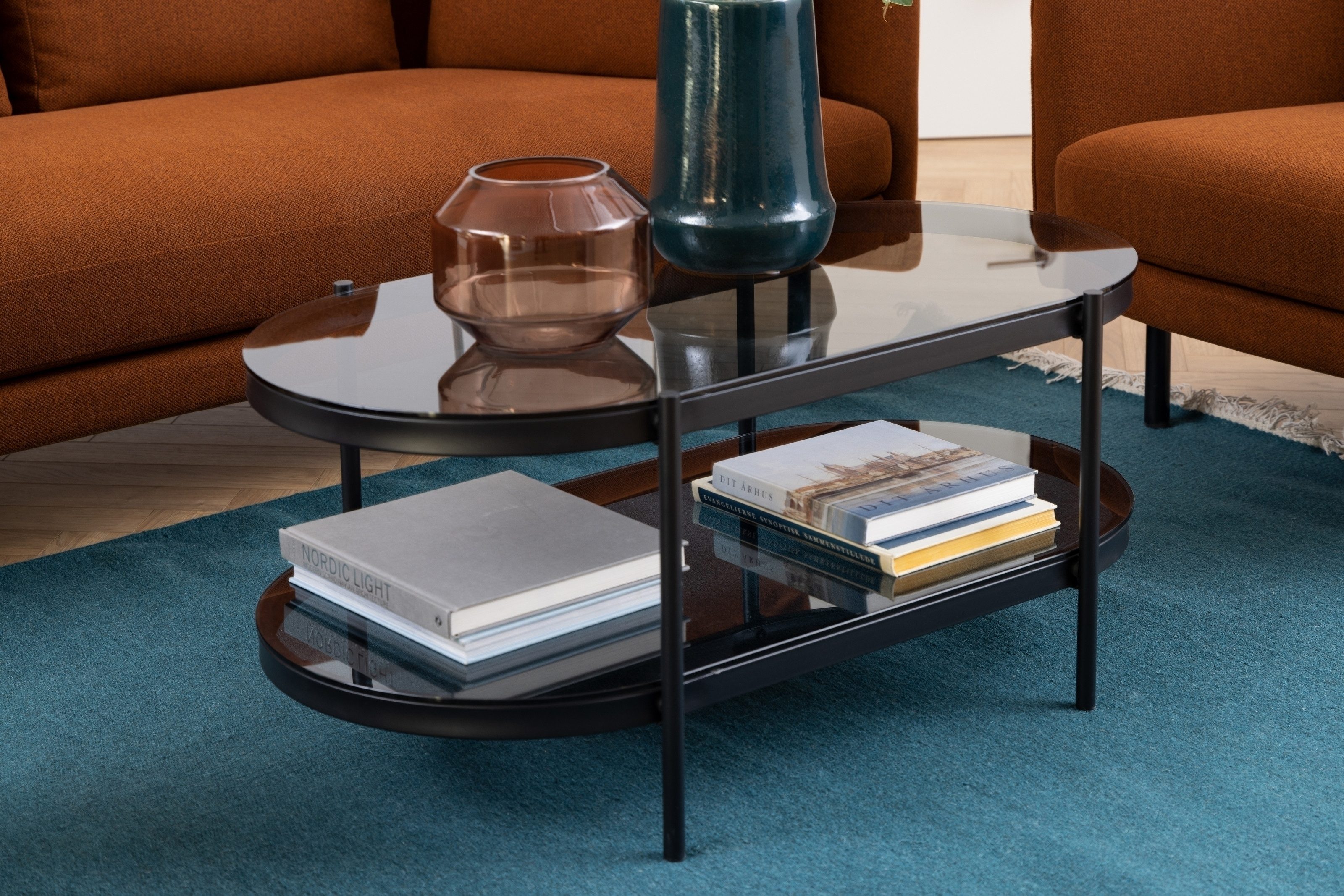 ACTONA GROUP Couchtisch in Grau, Glas, Stahl - 95x42x50cm (BxHxT)