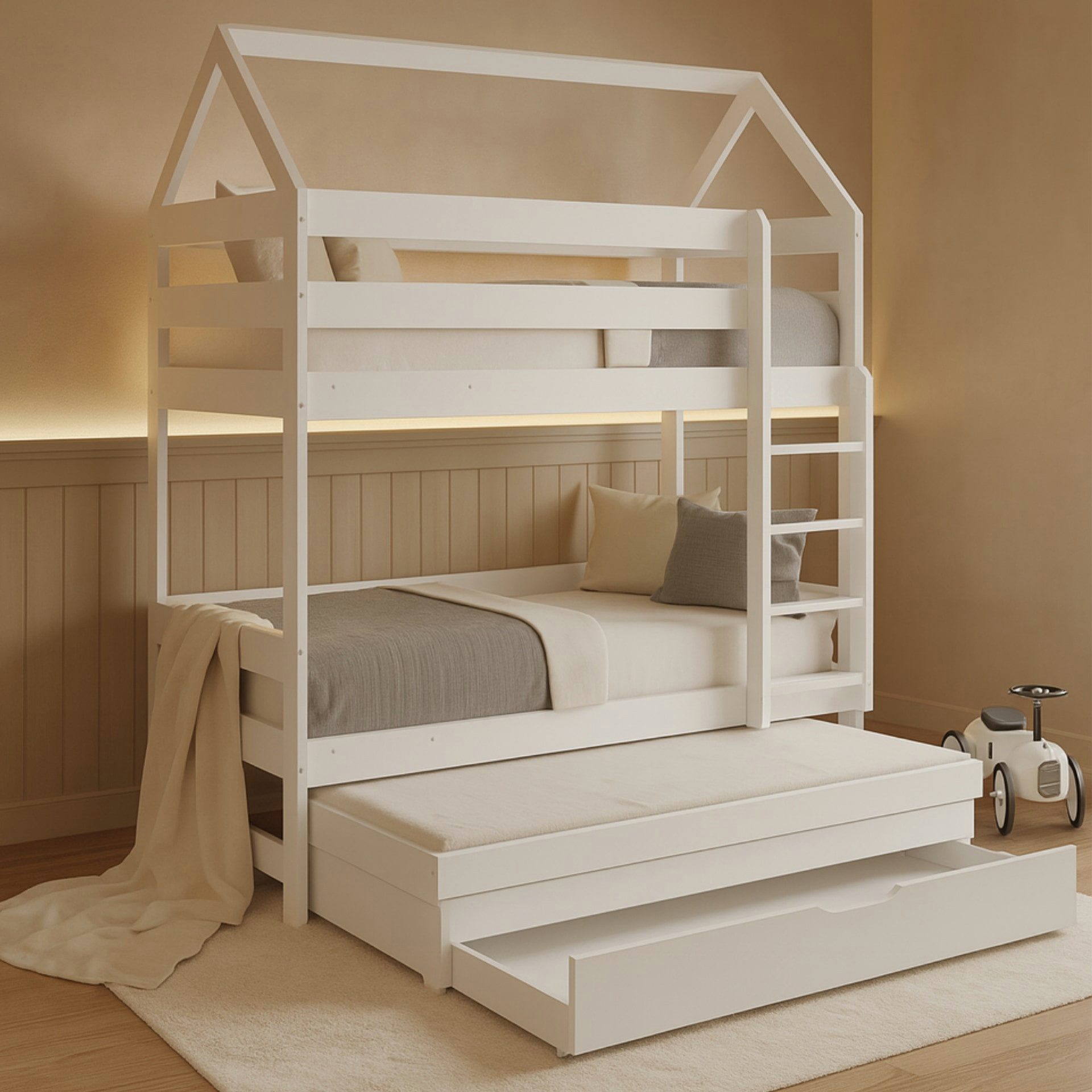 Alavya Home® Etagenbett Alavya Home Etagenbett CASA mit Gästebett 80x160 cm Kiefer, Weiß