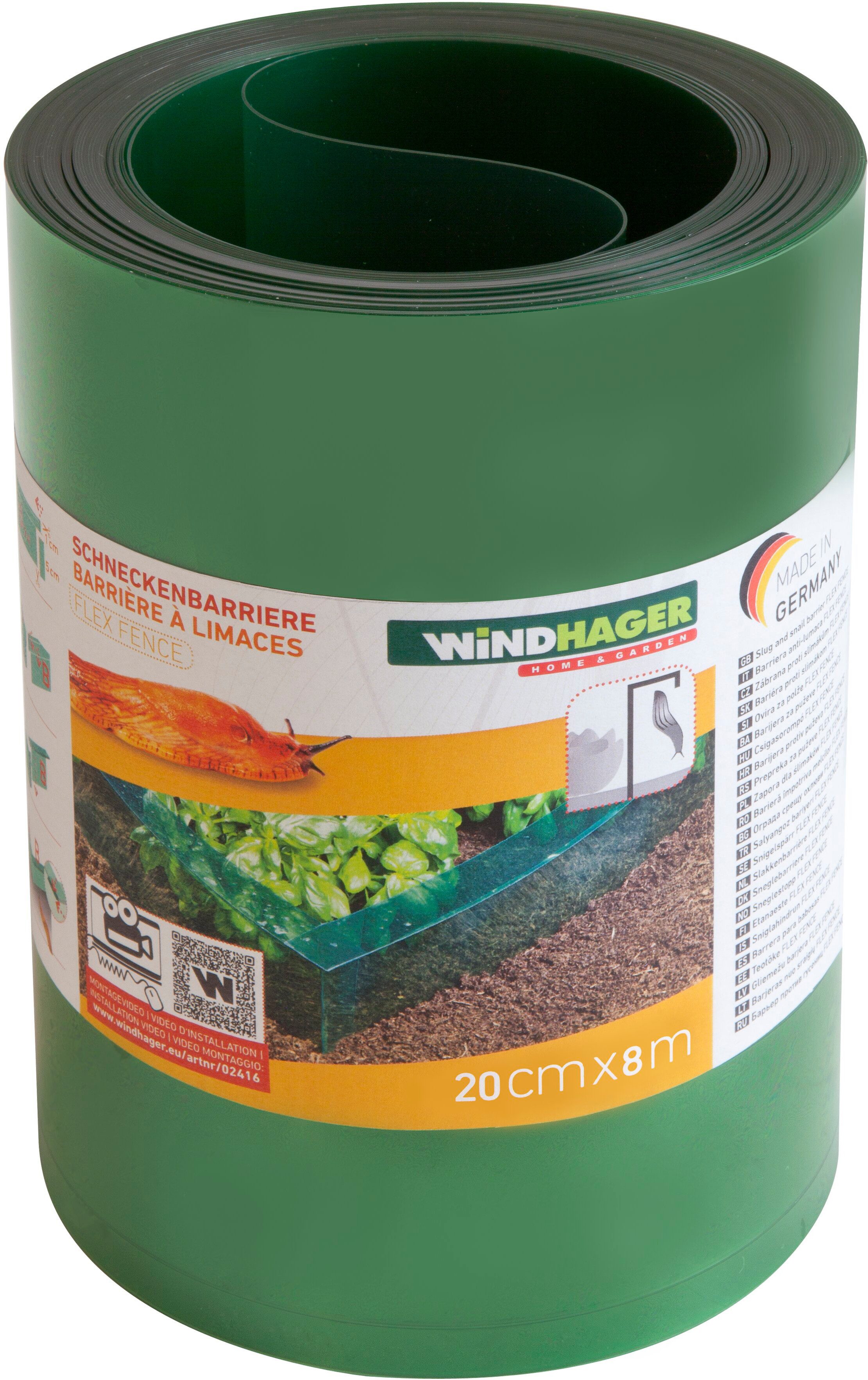 Windhager Schneckenkante aus PET, Schneckenbarriere 20 cm x 8 m, 1-St., Schneckenschutz für Beete, wiederverwendbar und recyclebar, grün